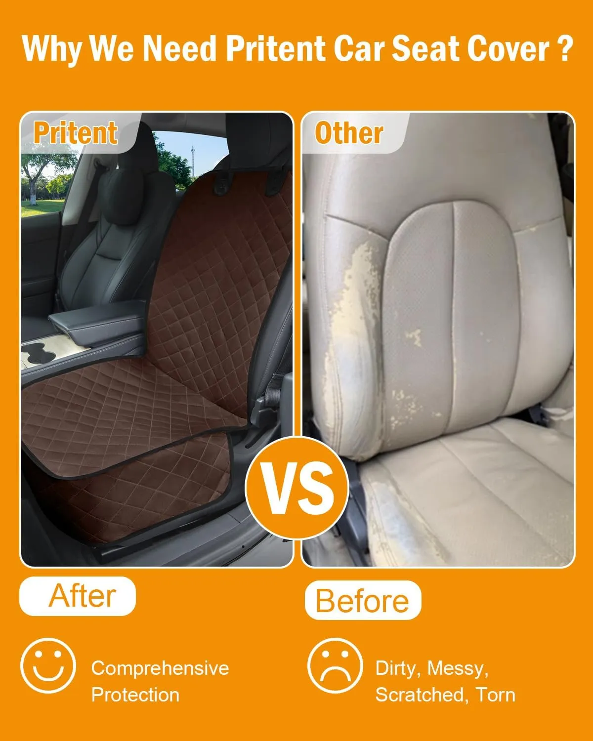 Dog Car Seat Cover, Pets Front Dog Car Seat Cover for SUV, Trucks. Waterproof Nonslip Car Seat Covers for Dogs Front Seats, Medium, Coffee