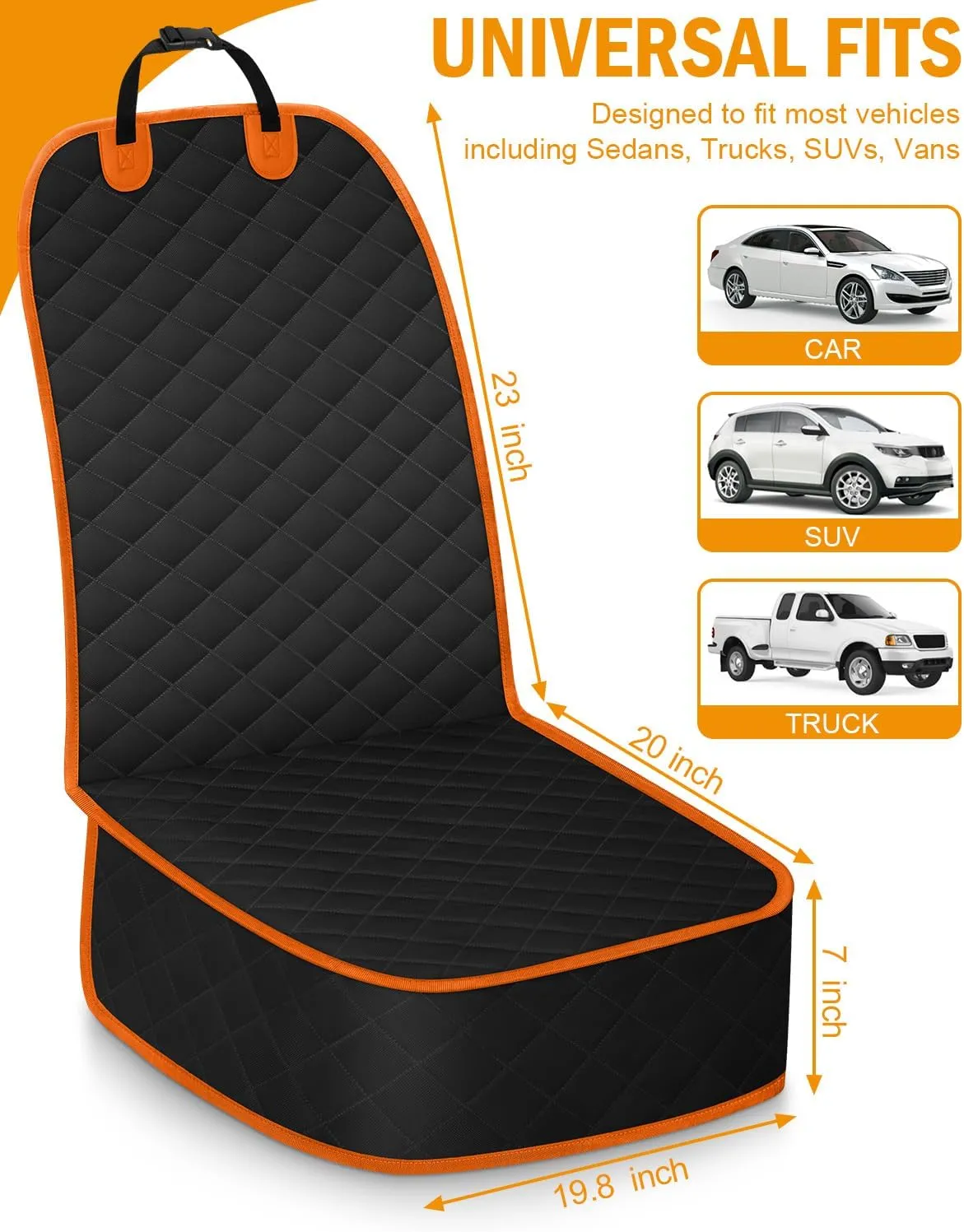 Dog Car Seat Cover, Pets Front Dog Car Seat Cover for SUV, Trucks. Waterproof Nonslip Car Seat Covers for Dogs Front Seats, Medium, Orange
