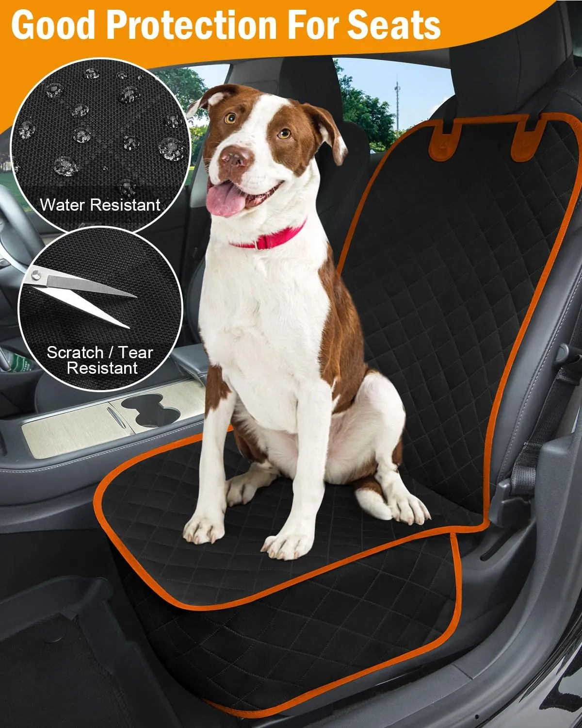 Dog Car Seat Cover, Pets Front Dog Car Seat Cover for SUV, Trucks. Waterproof Nonslip Car Seat Covers for Dogs Front Seats, Medium, Orange