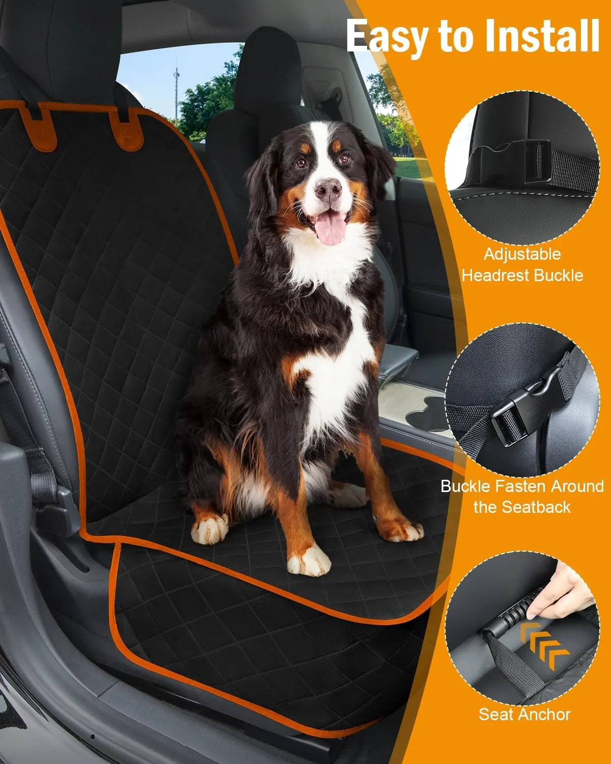Dog Car Seat Cover, Pets Front Dog Car Seat Cover for SUV, Trucks. Waterproof Nonslip Car Seat Covers for Dogs Front Seats, Medium, Orange