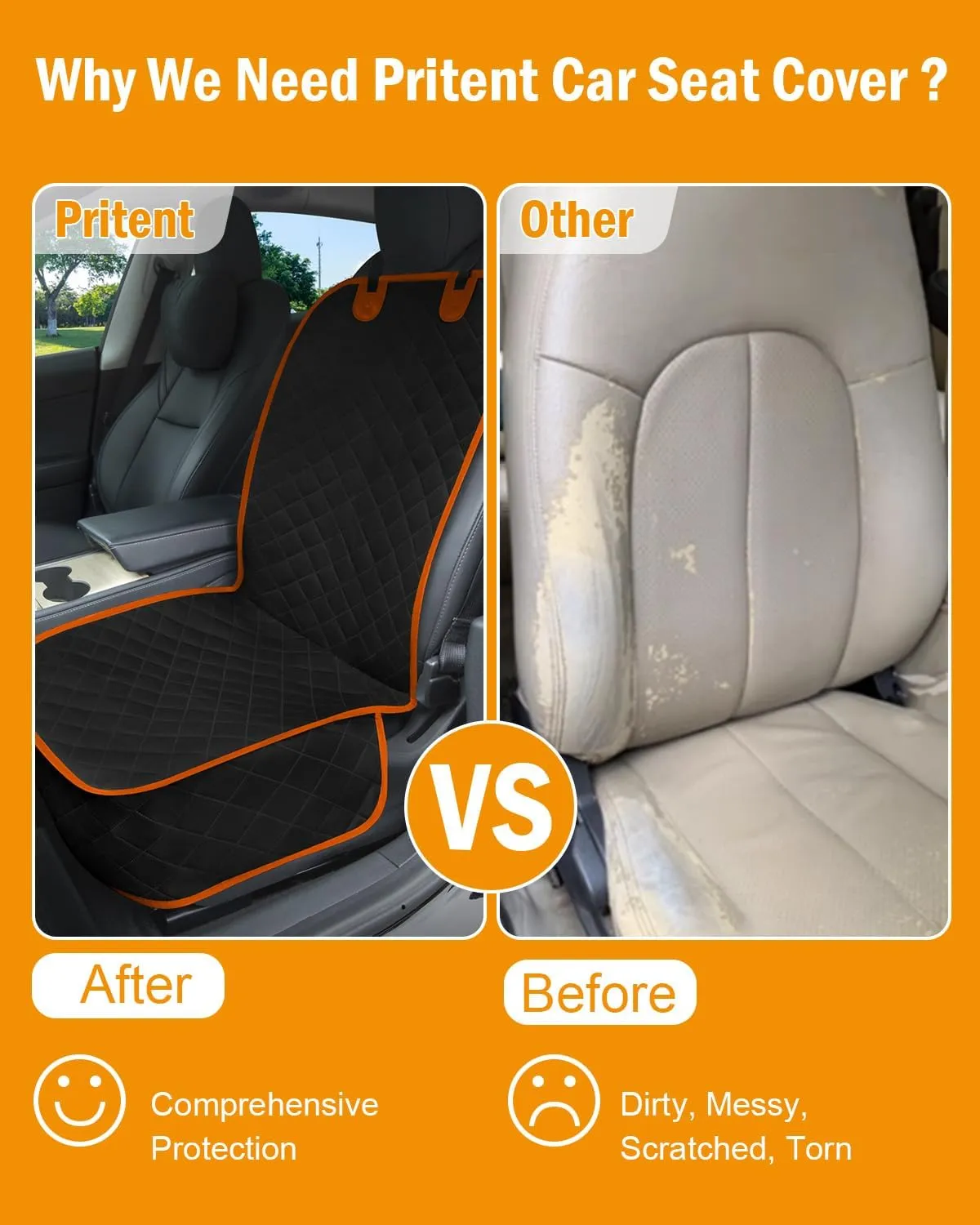 Dog Car Seat Cover, Pets Front Dog Car Seat Cover for SUV, Trucks. Waterproof Nonslip Car Seat Covers for Dogs Front Seats, Medium, Orange
