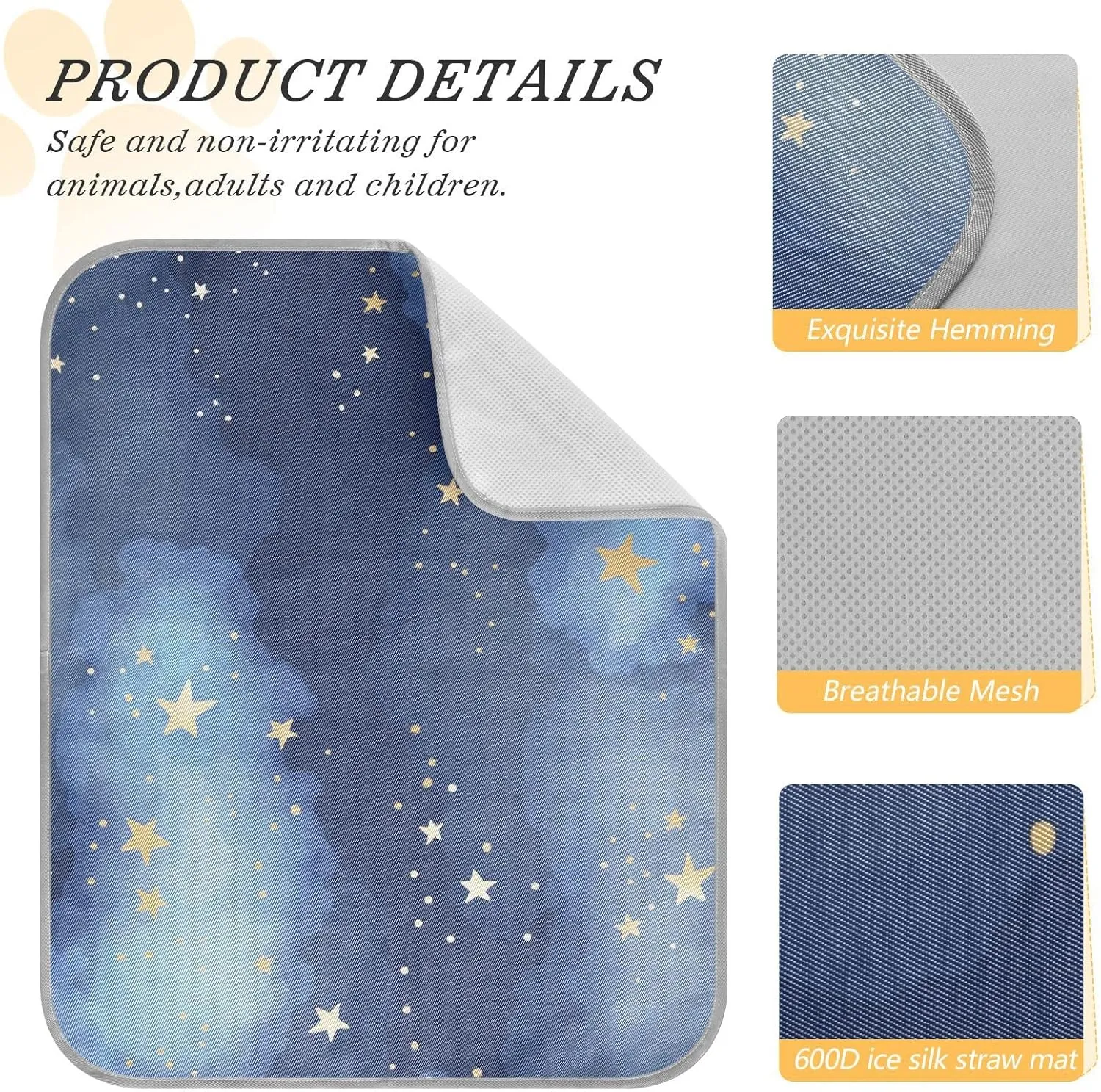 Dog Cooling Mat Ice-Cold Pad for Cat Medium Pet Summer Sleeping Mat Cute Travel Cooling Fiber Cool Down Breathable Comfortable Folding Storage Star