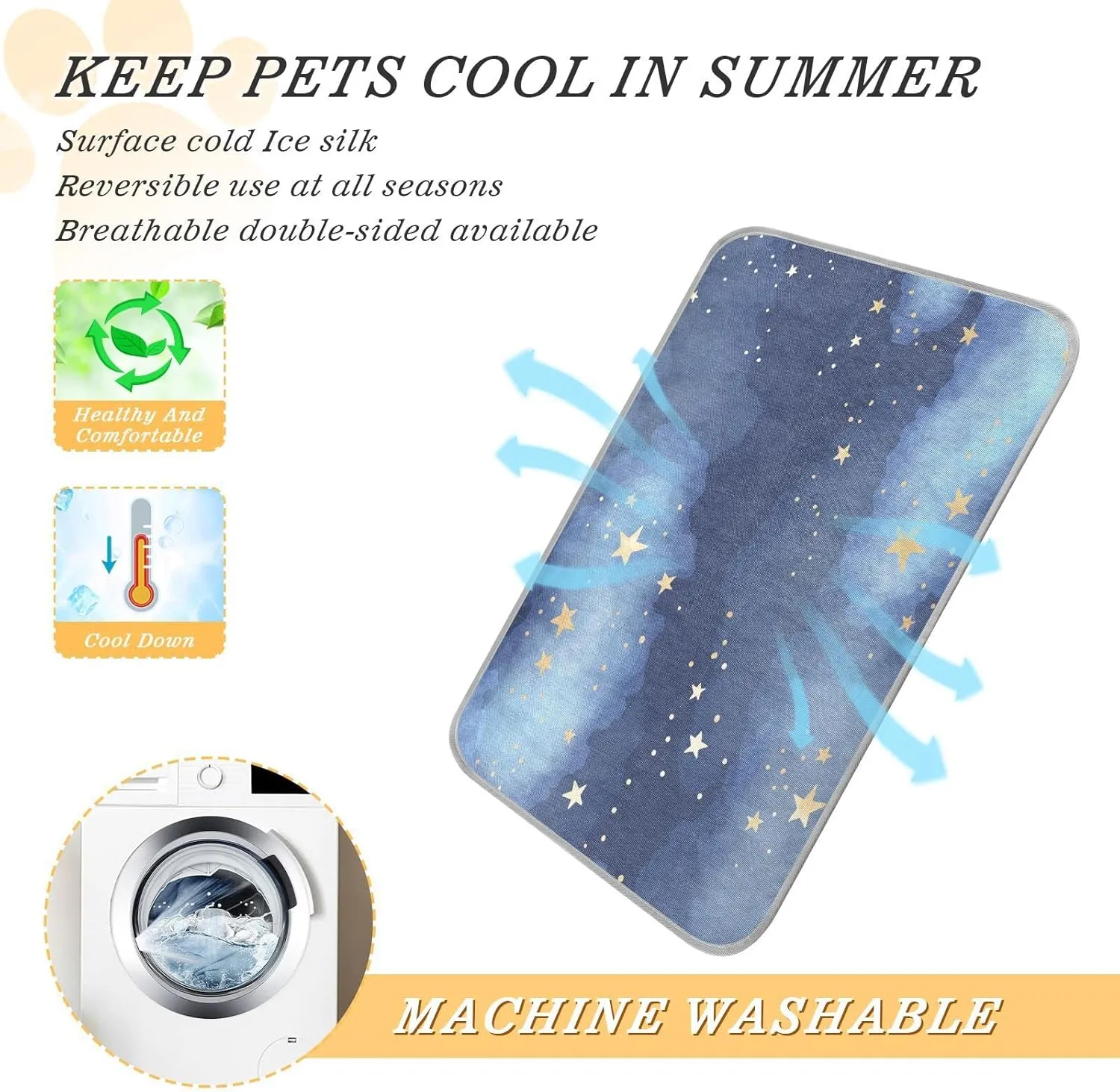 Dog Cooling Mat Ice-Cold Pad for Cat Medium Pet Summer Sleeping Mat Cute Travel Cooling Fiber Cool Down Breathable Comfortable Folding Storage Star
