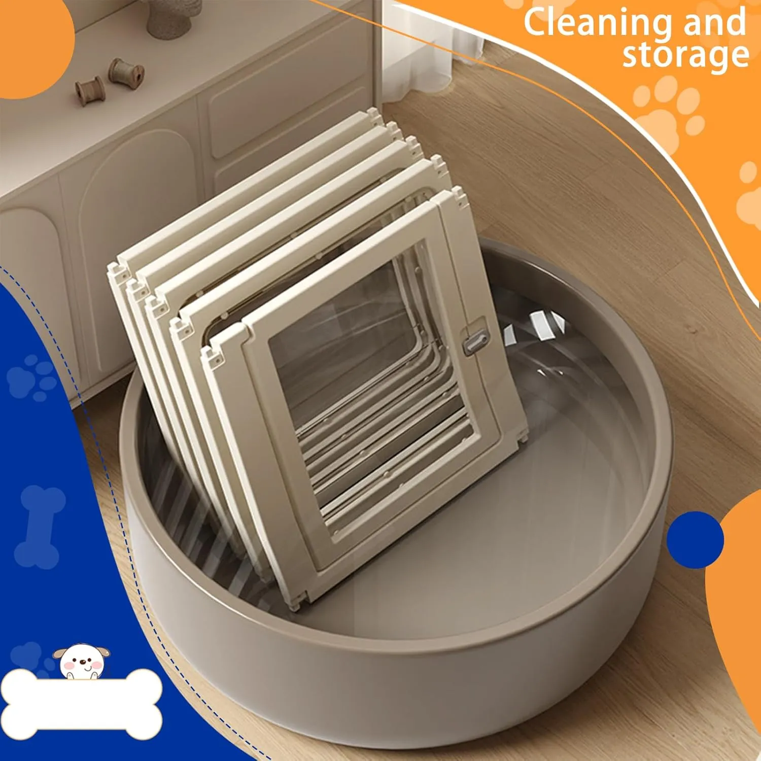 Dog Fence Pet Playpen, Clear Acrylic Plastic Dog Playpen, Easy to Install and Remove Kennel Playpen, Suitable for Dogs, Cats, Rabbits, Indoor with Transparent Panels