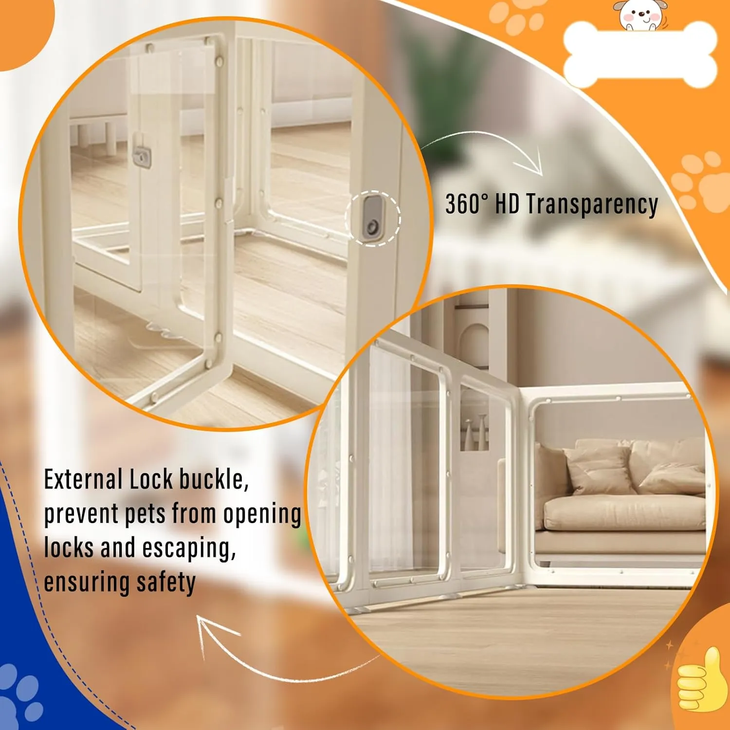 Dog Fence Pet Playpen, Clear Acrylic Plastic Dog Playpen, Easy to Install and Remove Kennel Playpen, Suitable for Dogs, Cats, Rabbits, Indoor with Transparent Panels