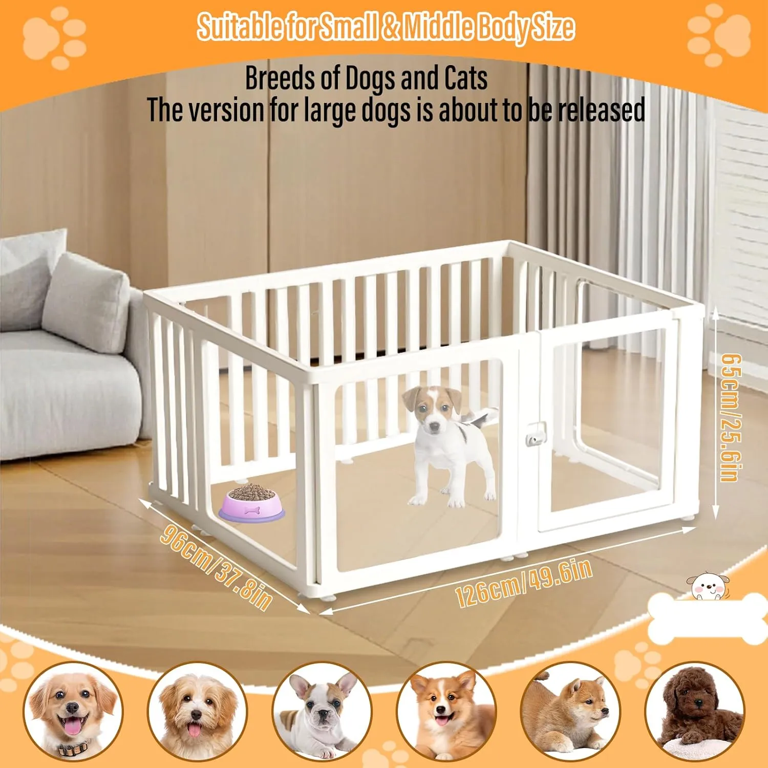 Dog Fence Pet Playpen, Clear Acrylic Plastic Dog Playpen, Easy to Install and Remove Kennel Playpen, Suitable for Dogs, Cats, Rabbits, Indoor with Transparent Panels