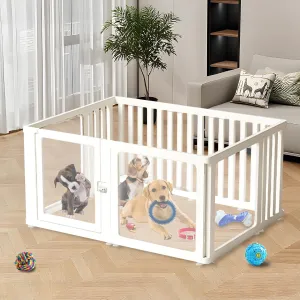 Dog Fence Pet Playpen, Clear Acrylic Plastic Dog Playpen, Easy to Install and Remove Kennel Playpen, Suitable for Dogs, Cats, Rabbits, Indoor with Transparent Panels