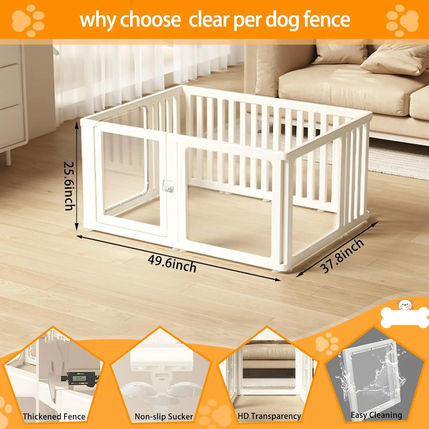 Dog Fence Pet Playpen, Clear Acrylic Plastic Dog Playpen, Easy to Install and Remove Kennel Playpen, Suitable for Dogs, Cats, Rabbits, Indoor with Transparent Panels