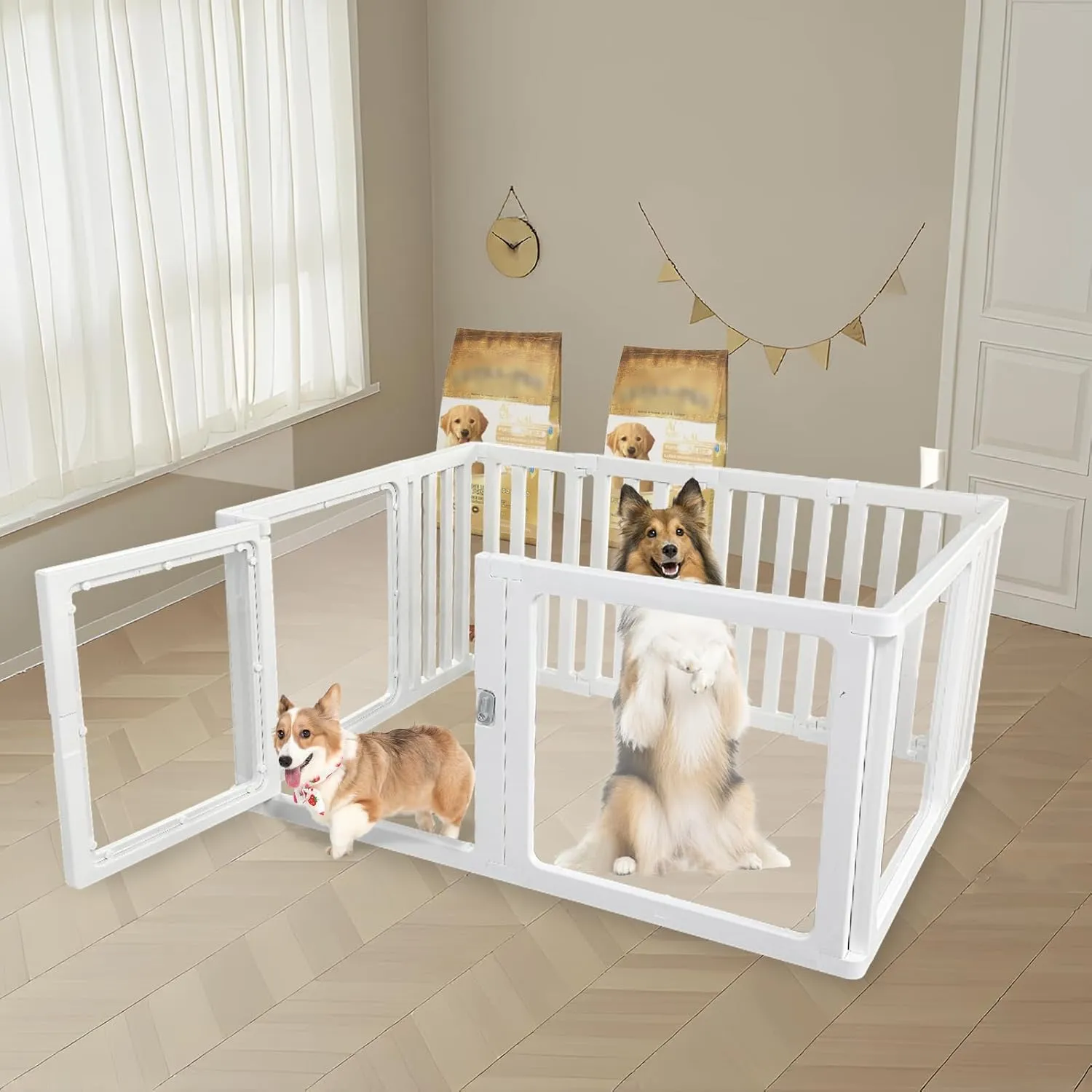 Dog Fence Pet Playpen, Clear Acrylic Plastic Dog Playpen, Easy to Install and Remove Kennel Playpen, Suitable for Dogs, Cats, Rabbits, Indoor with Transparent Panels