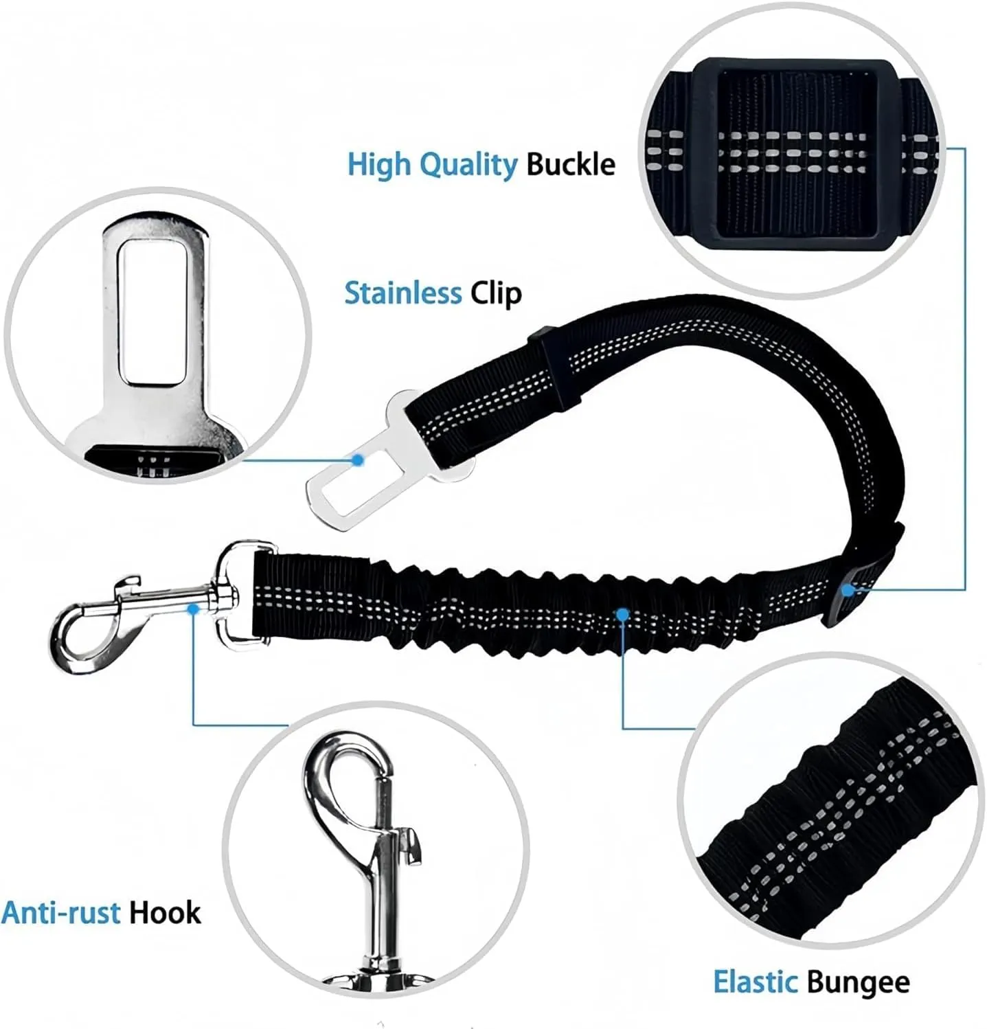 Dog Seat Belt for Car  Adjustable Safety Tether for Dogs, Secure Leash for Large and Small Breeds, Compatible with Car Seat Belt Buckle (Blue)