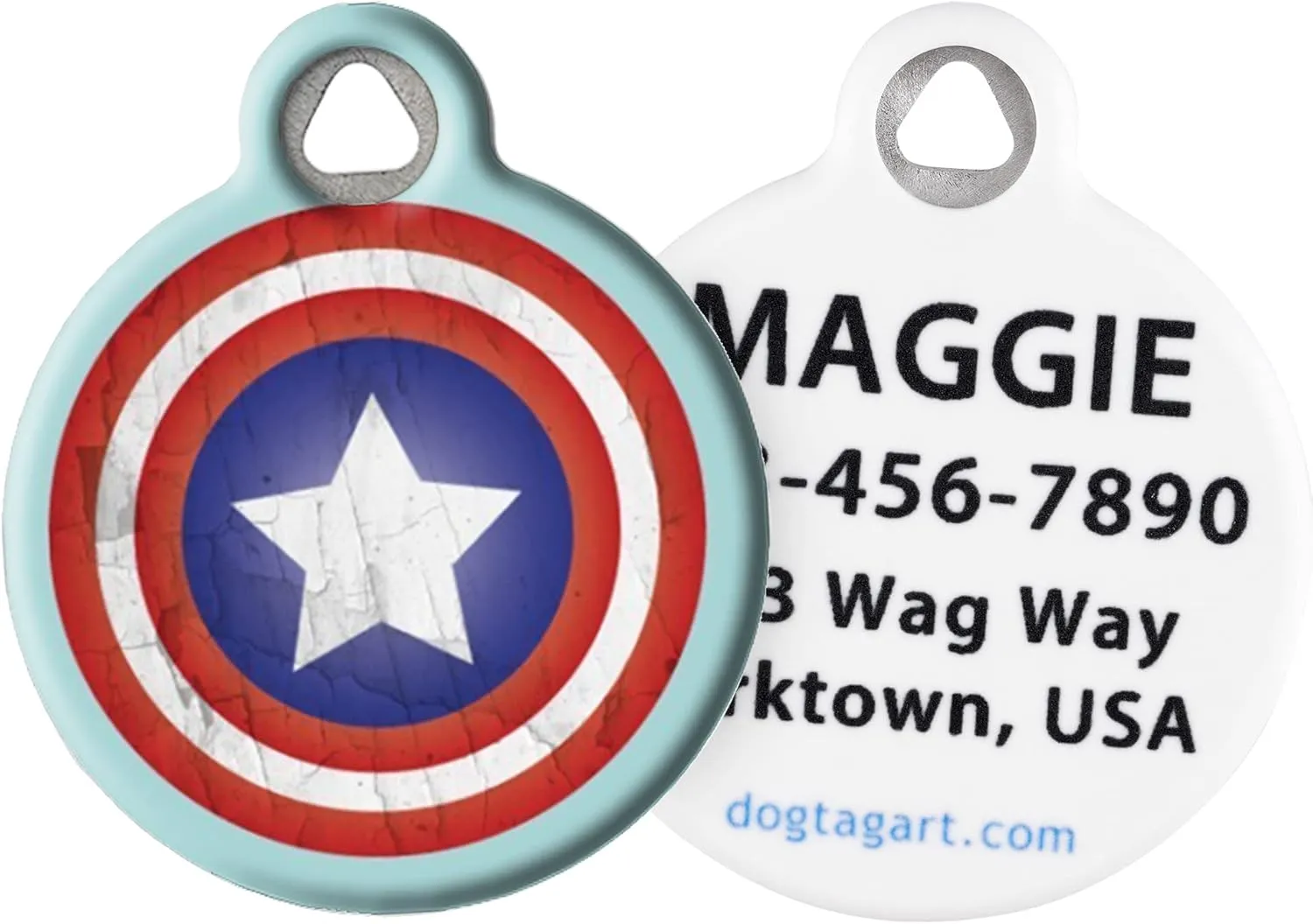 Dog Tag Art America Shield Personalzied Pet ID Tag for Dogs and Cats, Silent Polymer Coated Stainless Steel Nametag with Customized Identification Information, Large 1.25" Diameter