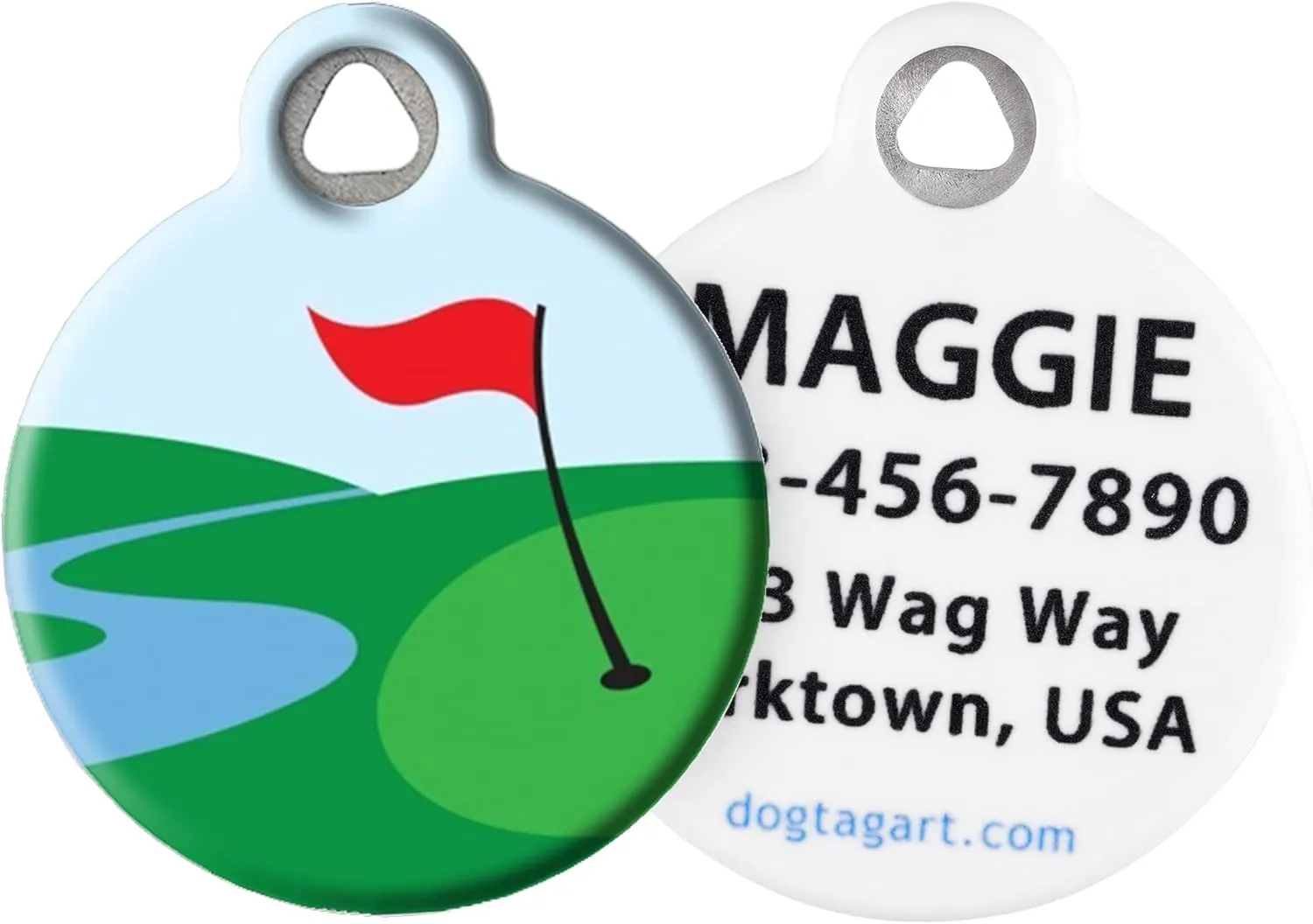 Dog Tag Art Golf Personalized Pet ID Tag for Dogs and Cats, Silent Polymer Coated Stainless Steel Nametag with Customized Identification Information, Small .875" Diameter