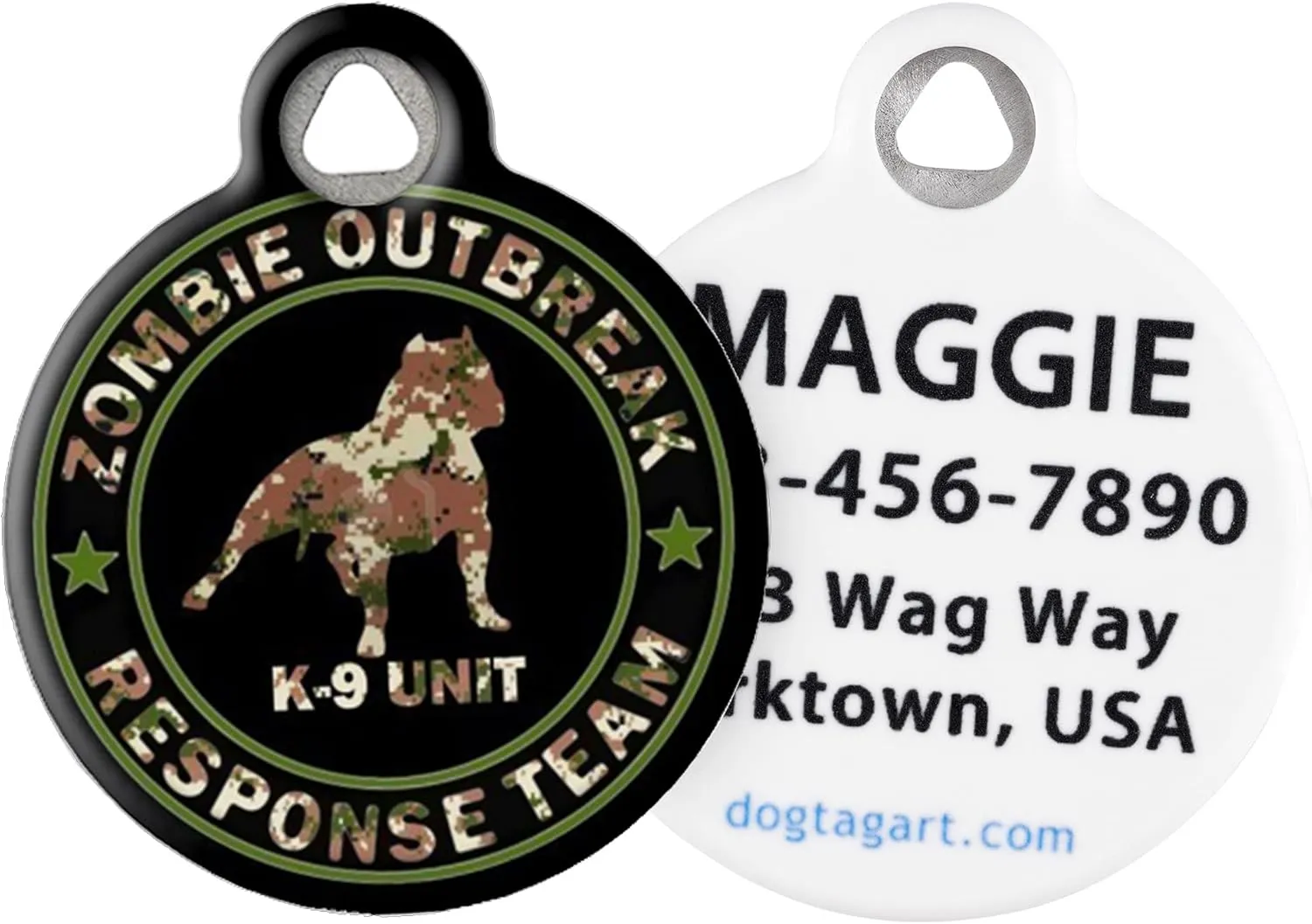 Dog Tag Art Zombie Our Break Response Team K9 Unit Personalized Pet ID Tag for Dogs, Silent Polymer Coated Stainless Steel Nametag with Customized Identification Information, Large 1.25" Diameter