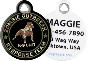 Dog Tag Art Zombie Our Break Response Team K9 Unit Personalized Pet ID Tag for Dogs, Silent Polymer Coated Stainless Steel Nametag with Customized Identification Information, Large 1.25" Diameter