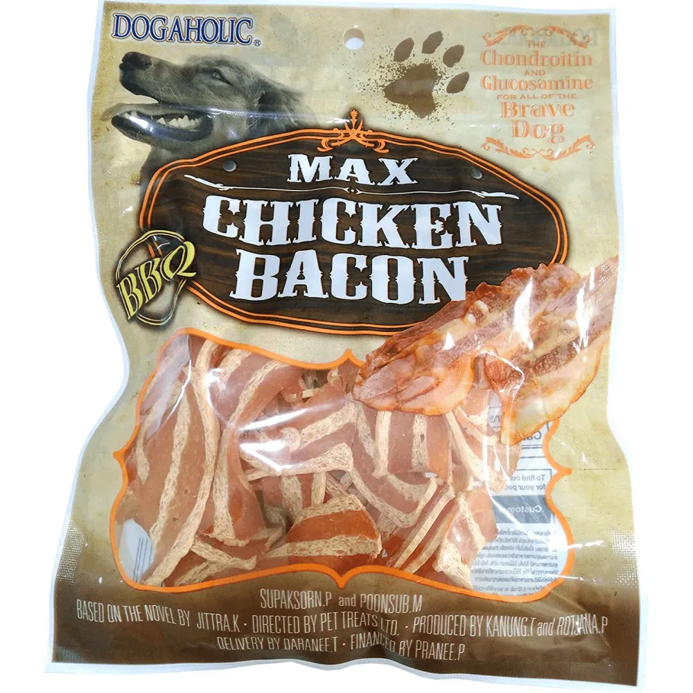 Dogaholic Max Barbeque Chicken Bacon and Noodles Smoked Chicken Bacon Strips Dog Treats Combo (5 5)