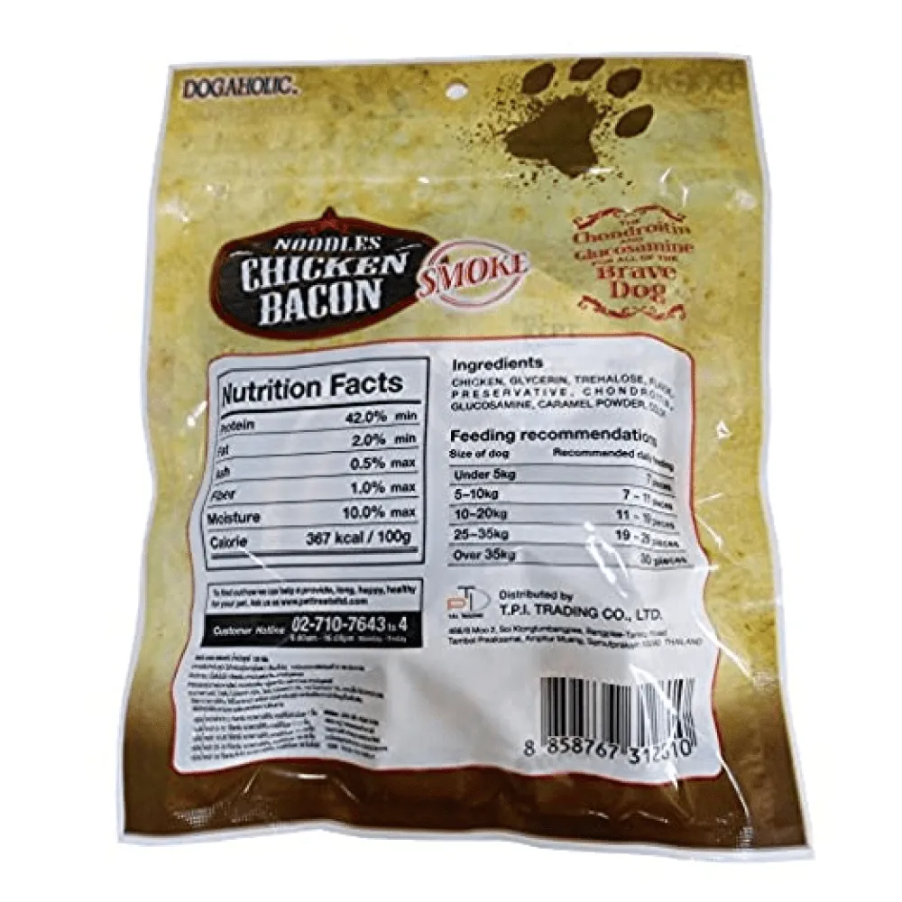 Dogaholic Max Barbeque Chicken Bacon and Noodles Smoked Chicken Bacon Strips Dog Treats Combo (5 5)