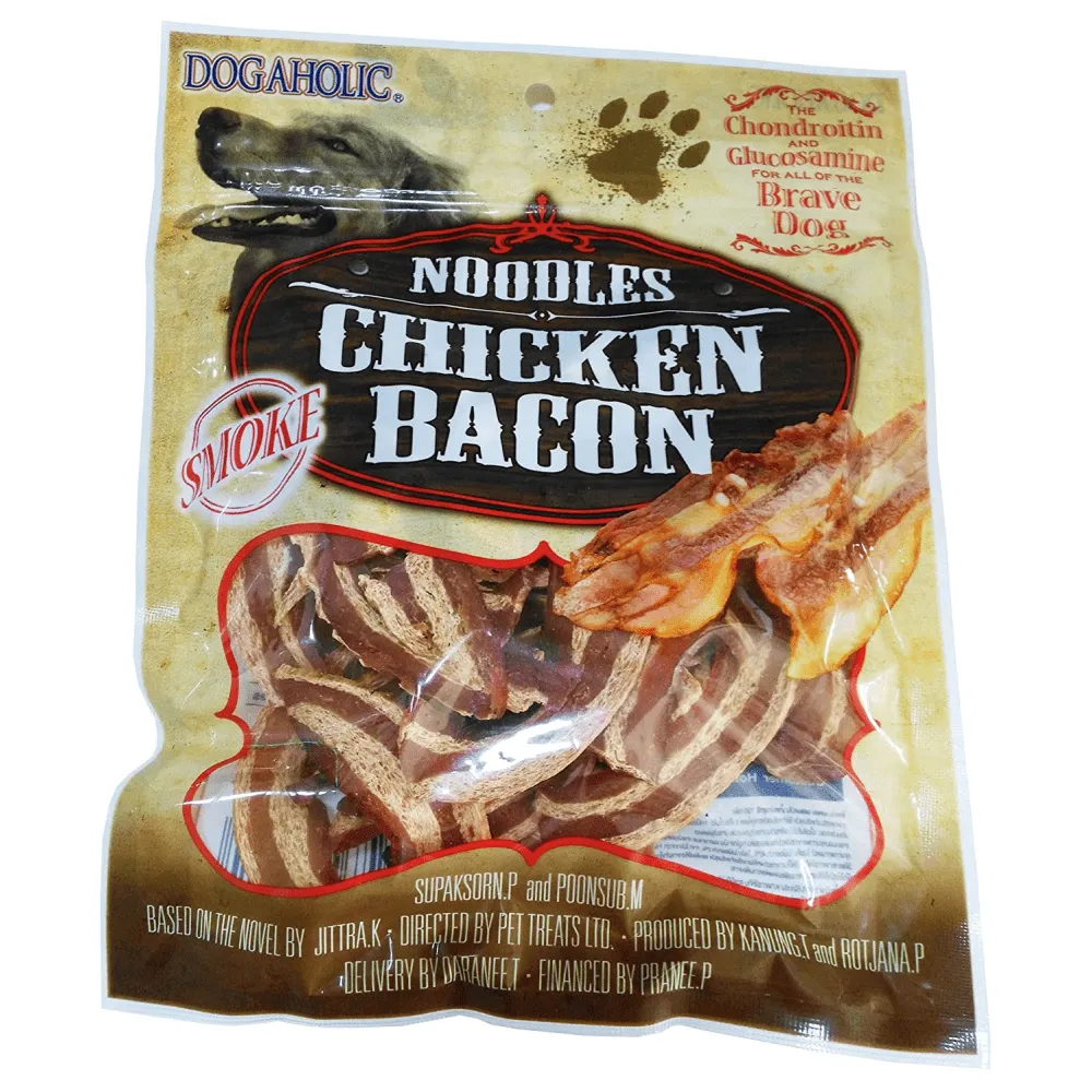 Dogaholic Max Barbeque Chicken Bacon and Noodles Smoked Chicken Bacon Strips Dog Treats Combo (5 5)