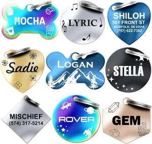 Dr. Fremont's Stainless Steel Custom Pet ID Personalized Engraved Identification Cat and Dog Tags with Custom Text, Many Shapes Including Bone, Heart, Circle (Gold Stainless Steel, Large Diamond)