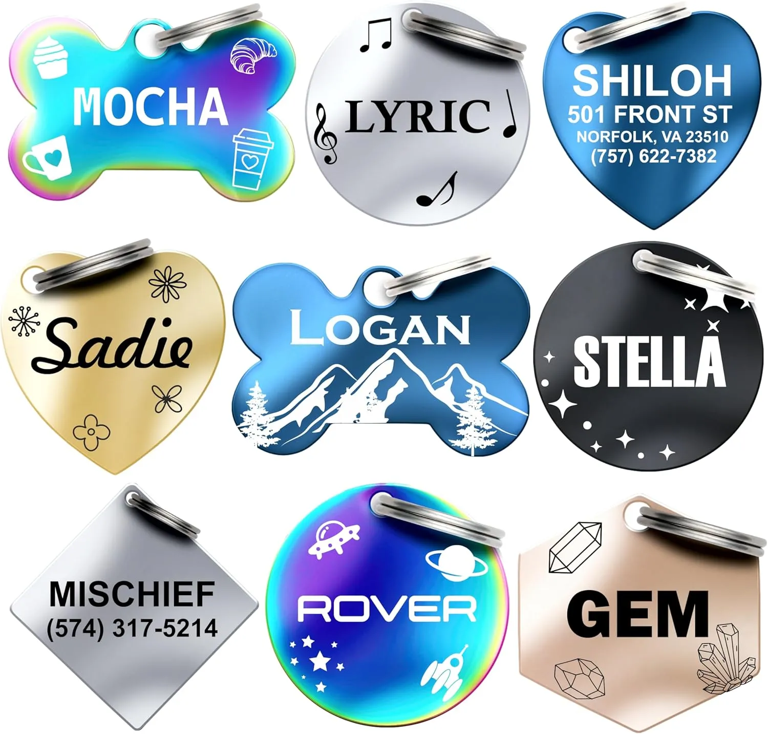 Dr. Fremont's Stainless Steel Custom Pet ID Personalized Engraved Identification Cat and Dog Tags with Custom Text, Many Shapes Including Bone, Heart, Circle (Gold Stainless Steel, Large Diamond)