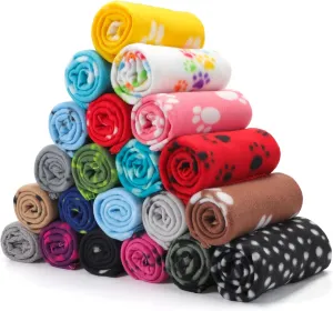 Eccliy 20 Pcs Puppy Blanket Pet Soft Fleece Dog Blankets Warm Felt Throw Sleep Mat Bed Covers for Doggie Puppy Pet Dogs Cat, 20 Styles(23.6 x 27.6 Inch,Paw)