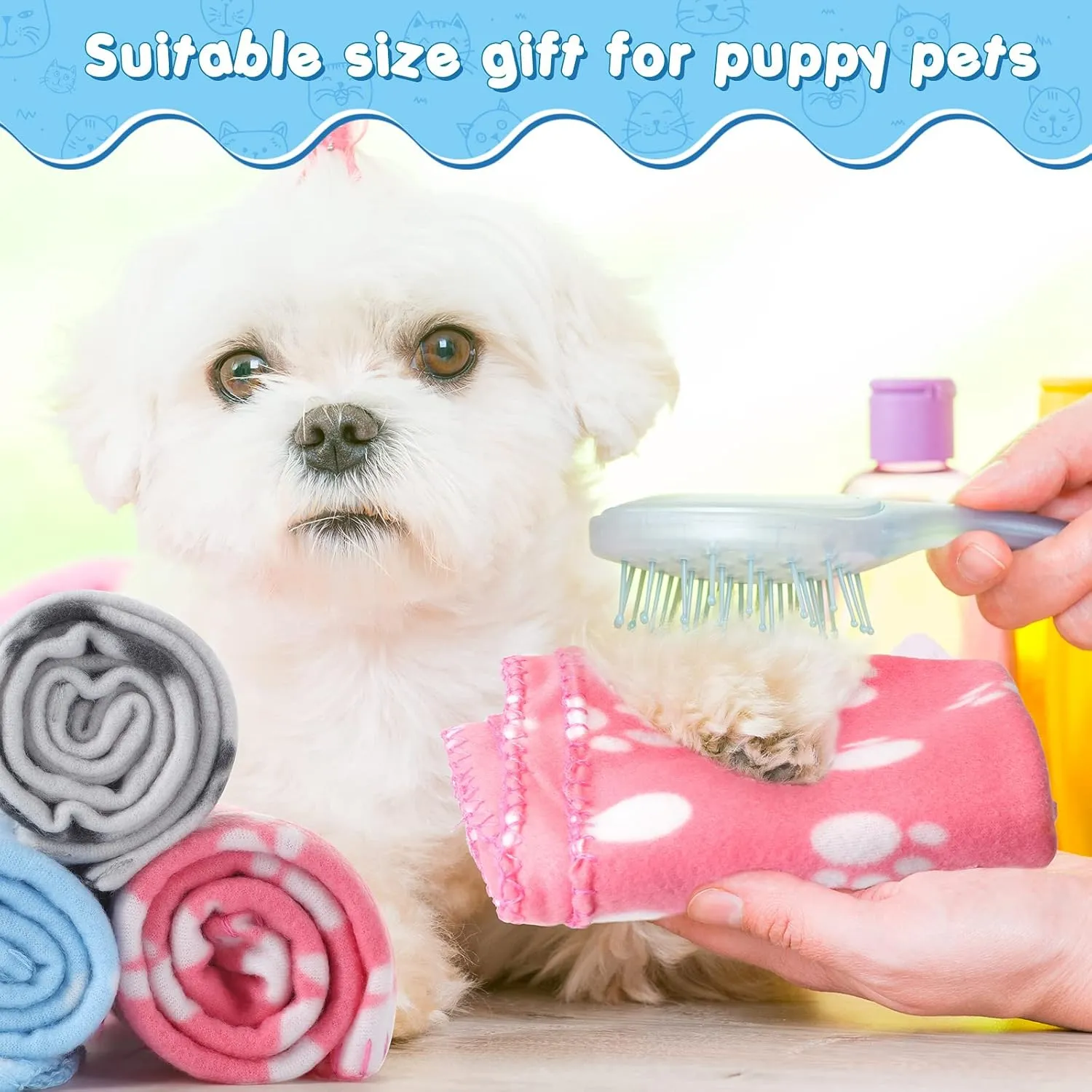 Eccliy 20 Pcs Puppy Blanket Pet Soft Fleece Dog Blankets Warm Felt Throw Sleep Mat Bed Covers for Doggie Puppy Pet Dogs Cat, 20 Styles(23.6 x 27.6 Inch,Paw)