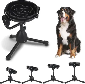 Elevated Slow Feeder Dog Bowl with Adjustable Stand, Height Adjustable Non-Slip Raised Dog Food Bowl for 30-70 lbs Dogs (Black)
