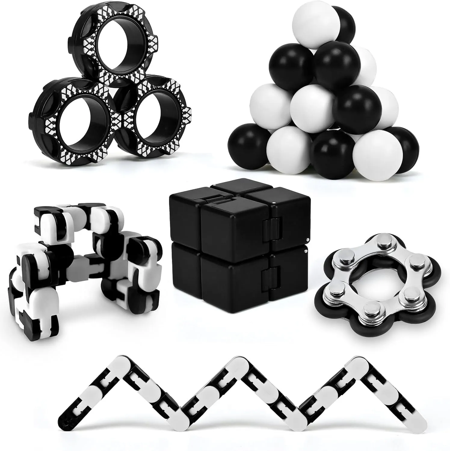 Fidget Toys Adults Stress Relief Sensory Fidgets Ball Wacky Tracks for Kids Teen Cool Gadget Desk Office Anxiety Toy Infinity Cube Figette Ring Flippy Chain for Autism ADHD Valentines Gift for Boy Men