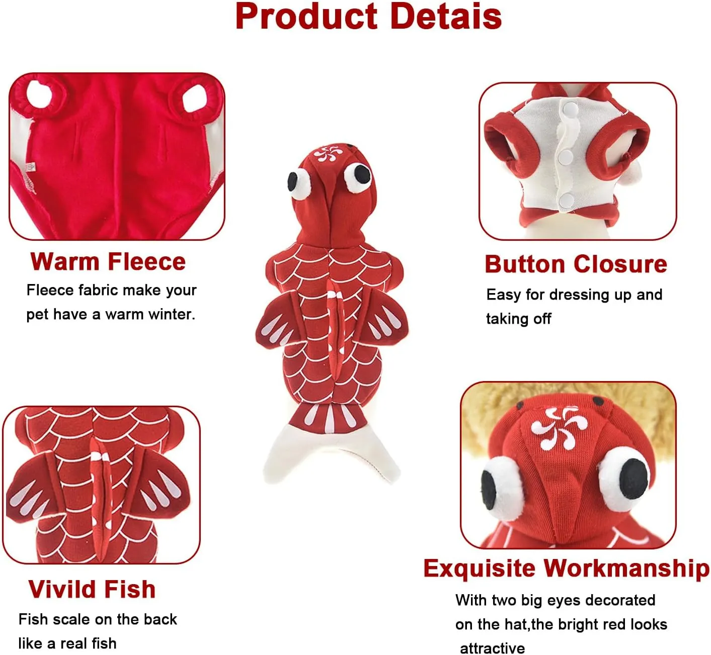 FLAdorepet Halloween Dog Cat Fish Costume,Pet Christmas Gold Fish Mermaid Outfits Cosplay Party Dress for Small Dog(Goldfish, Medium)