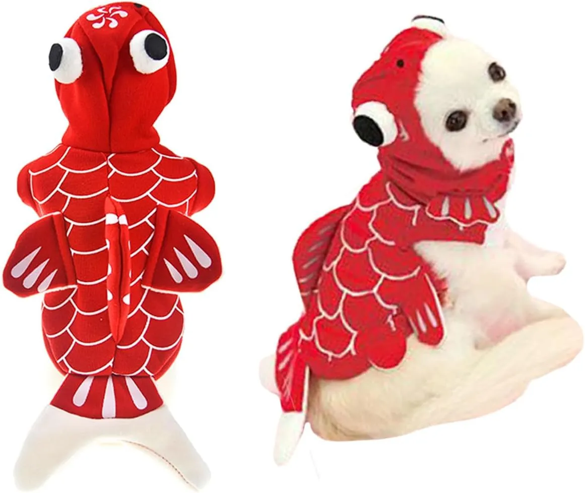 FLAdorepet Halloween Dog Cat Fish Costume,Pet Christmas Gold Fish Mermaid Outfits Cosplay Party Dress for Small Dog(Goldfish, Medium)