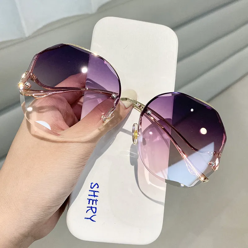 Frameless Crystal Cut Edge Polygonal Glasses UV Protection Sunglasses Ladies Retro Tide 2023 New Sunglasses Women