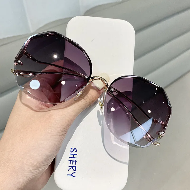 Frameless Crystal Cut Edge Polygonal Glasses UV Protection Sunglasses Ladies Retro Tide 2023 New Sunglasses Women
