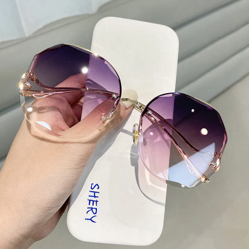 Frameless Crystal Cut Edge Polygonal Glasses UV Protection Sunglasses Ladies Retro Tide 2023 New Sunglasses Women
