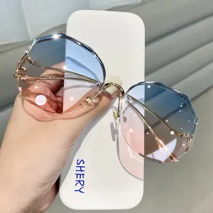 Frameless Crystal Cut Edge Polygonal Glasses UV Protection Sunglasses Ladies Retro Tide 2023 New Sunglasses Women