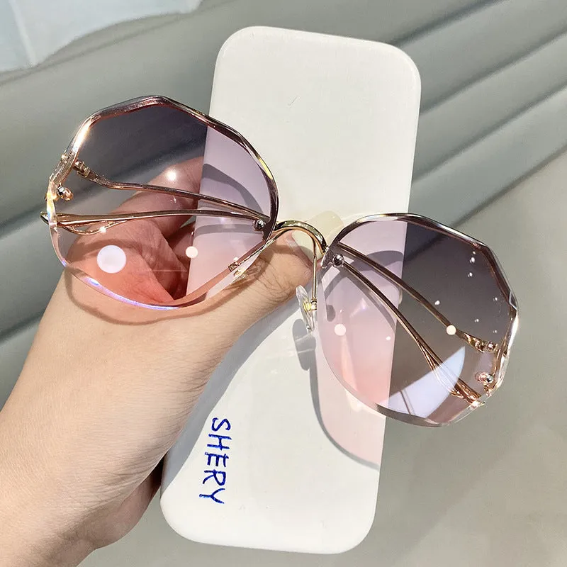 Frameless Crystal Cut Edge Polygonal Glasses UV Protection Sunglasses Ladies Retro Tide 2023 New Sunglasses Women