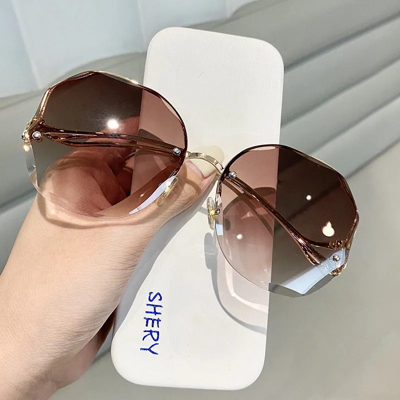 Frameless Crystal Cut Edge Polygonal Glasses UV Protection Sunglasses Ladies Retro Tide 2023 New Sunglasses Women