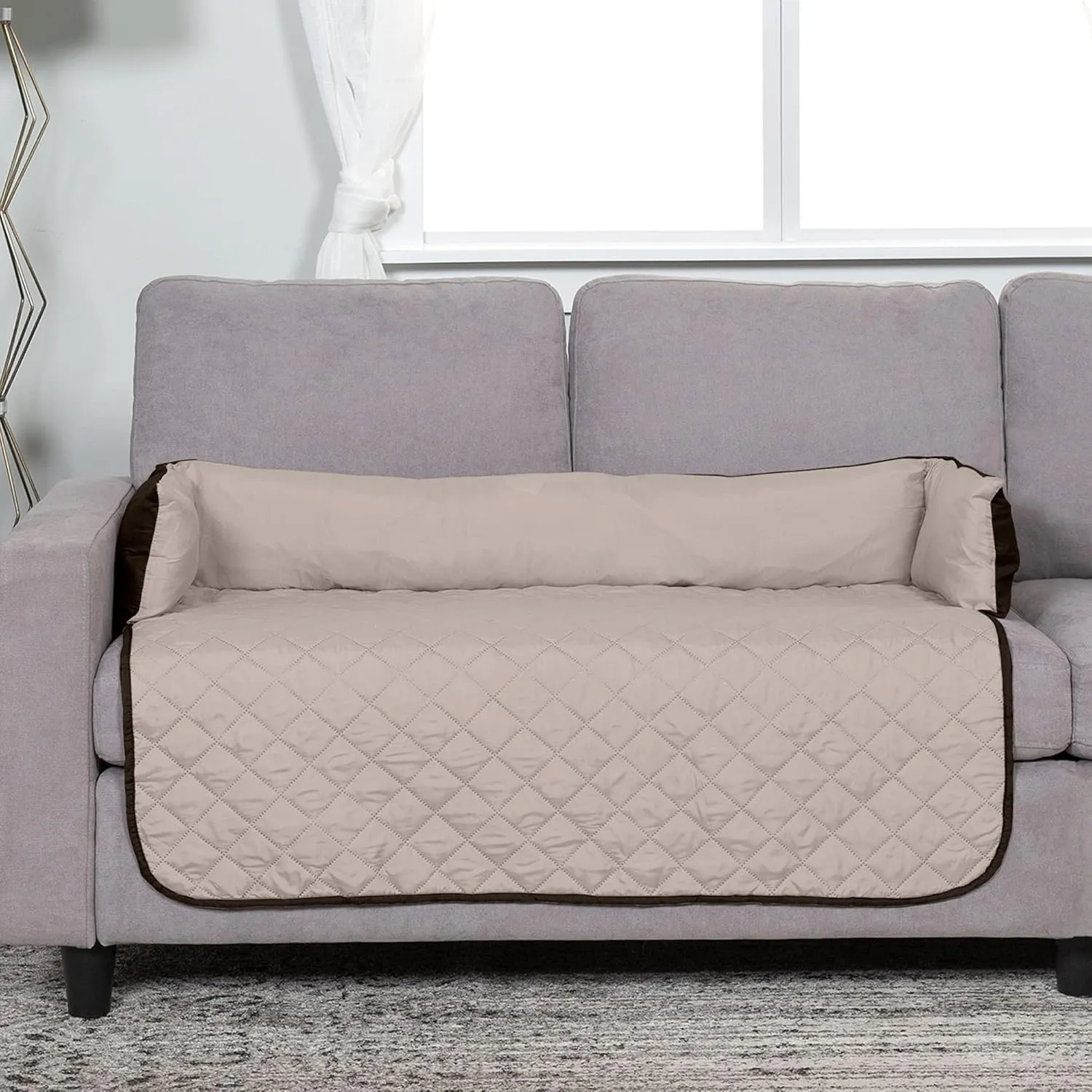Furhaven Water-Resistant & Reversible 42" Wide Seat Cover Protector for Dogs & Cats, Perfect for Couches, Beds, & Car Seats - Sofa Buddy Bolster Seating Protector - Espresso/Clay, Large