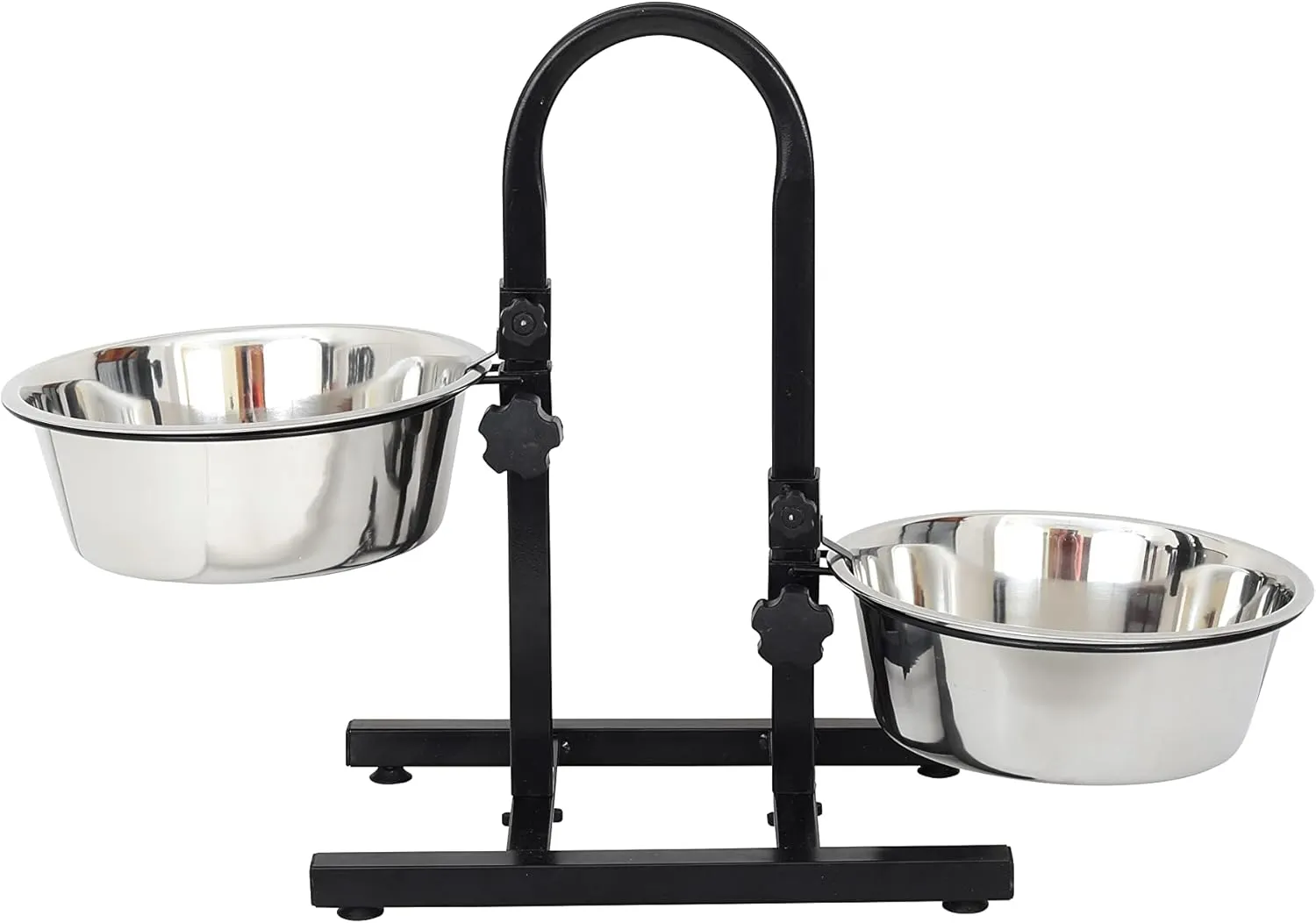 Iconic Pet Adjustable U-Design Double Diner - Non-Skid Rubber Base Noise Free Stable Dog Food Stand with 3 Qt - 12 Cup/ 96 oz Stainless Steel Elevated Dog Food Bowls for Proper Growth & Digestion