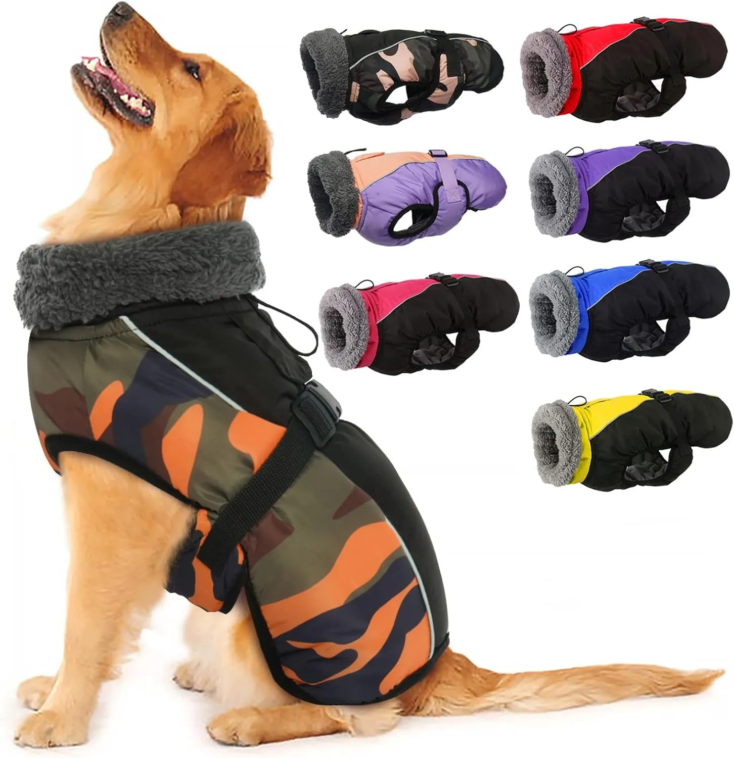 IECOii Extra Warm Dog Coat Reflective Adjustable Dog Jacket Dog Winter Coat with Buckle Fleece Turtleneck Dog Jacket for Cold Weather Soft Winter Coat for Small Medium Extra Large Dogs