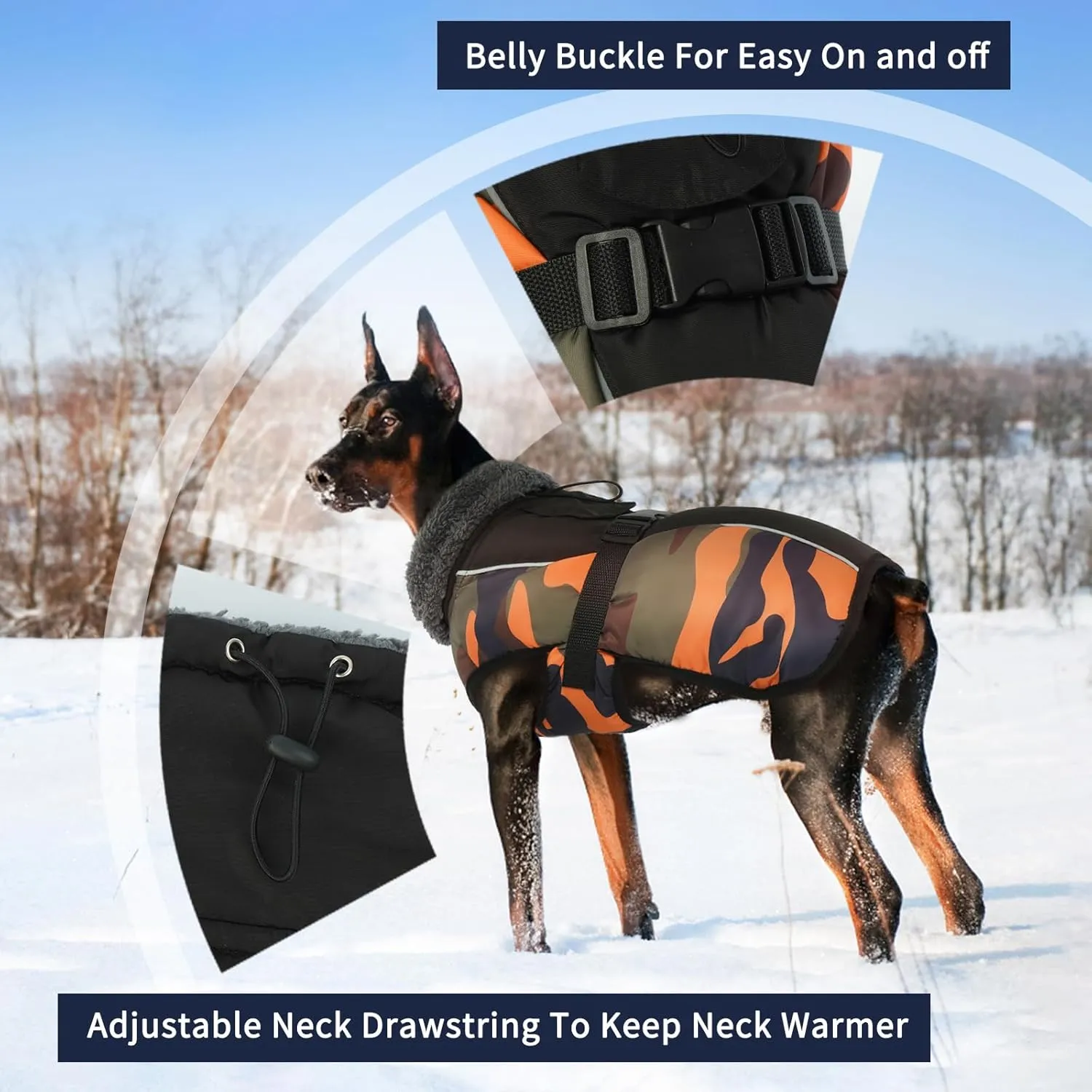 IECOii Extra Warm Dog Coat Reflective Adjustable Dog Jacket Dog Winter Coat with Buckle Fleece Turtleneck Dog Jacket for Cold Weather Soft Winter Coat for Small Medium Extra Large Dogs