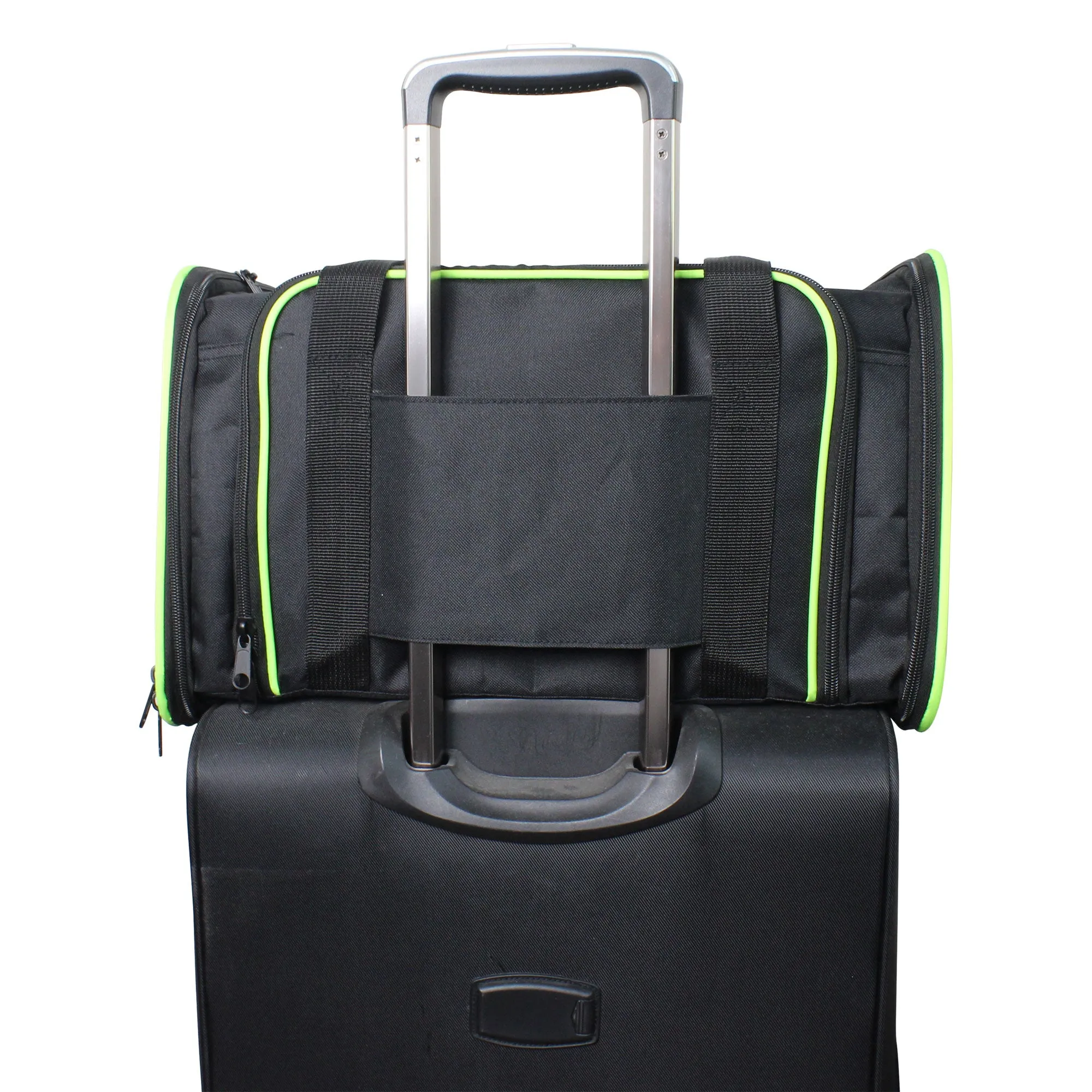 Jespet Soft-Sided Travel Small Dog & Cat Carrier Bag, Black/Green, 17''