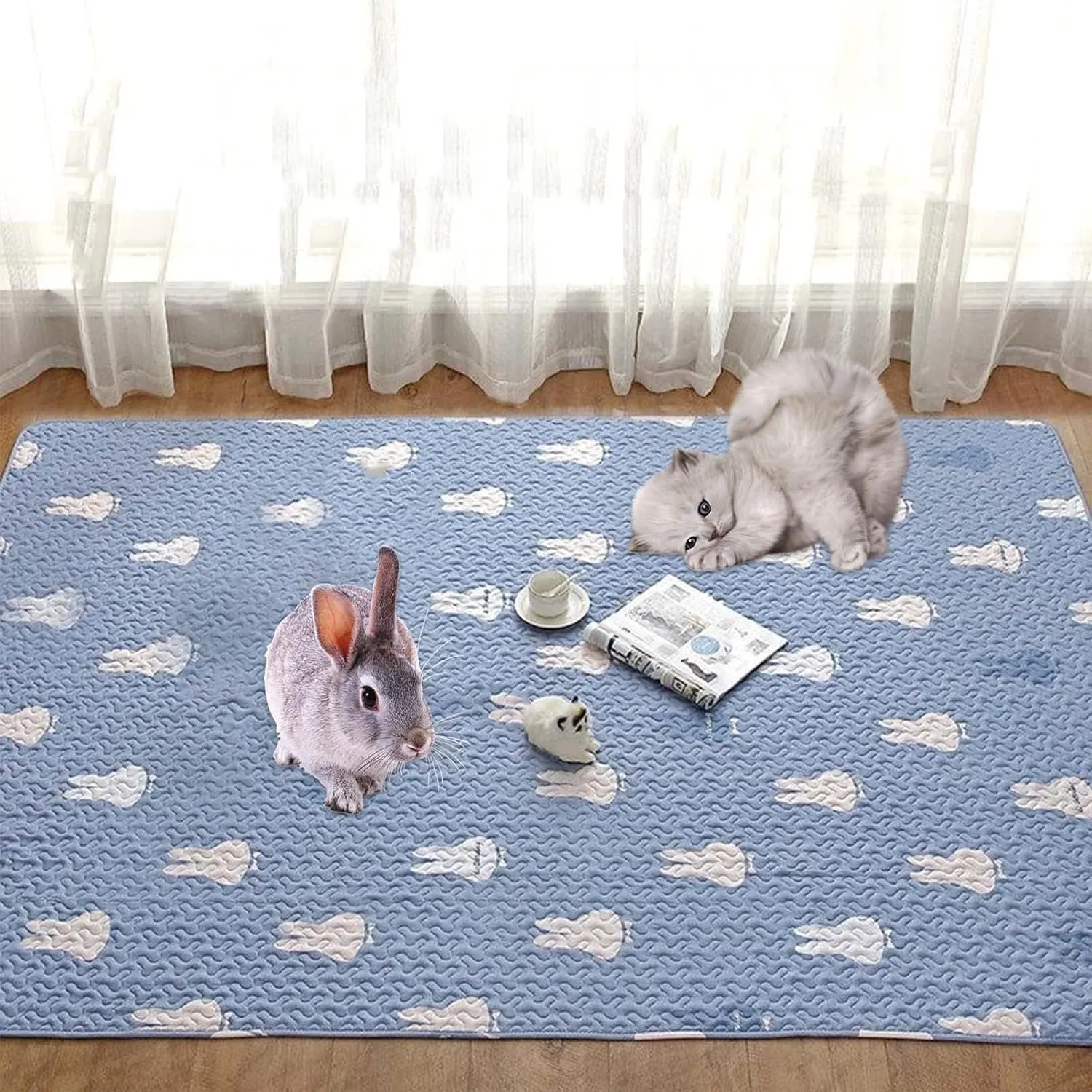 kathson Rabbit Cage Liners Washable Super Absorbent Sleep Pad Bed for Guinea Pig Small Animals Reusable Fleece Bedding Anti-Slip Mats for Bunny Hedgehog Kitten Chinchilla (27.5 x 70inch)