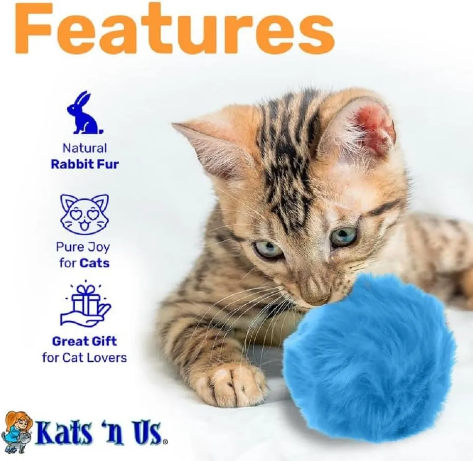 Kats'N Us Cat Ball Toy with Real Rabbit Fur - Pom Pom Balls - Multicolored Cat Pom Pom Balls 5 Pack