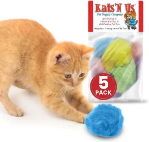 Kats'N Us Cat Ball Toy with Real Rabbit Fur - Pom Pom Balls - Multicolored Cat Pom Pom Balls 5 Pack