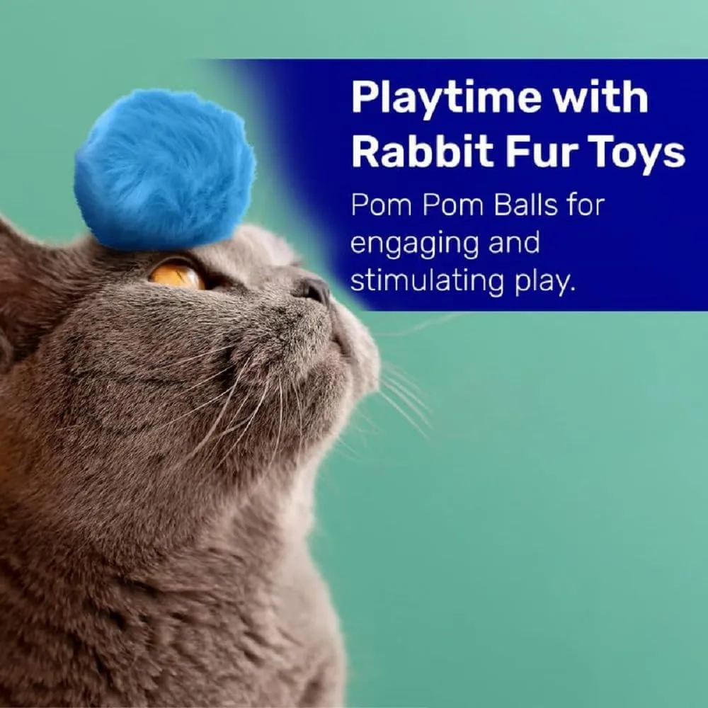 Kats'N Us Cat Ball Toy with Real Rabbit Fur - Pom Pom Balls - Multicolored Cat Pom Pom Balls 5 Pack