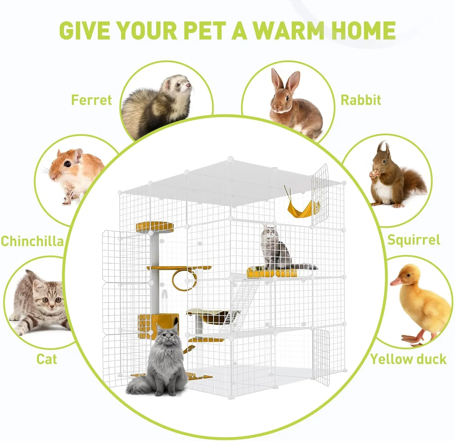 Large Cat Cage,Cat Cage Enclosure Indoor DIY Cat Playpen Detachable Metal Wire Kennels Crate Large Exercise Place Ideal, for 1-4 Cats,Ferret, Chinchilla, Rabbit, Small Animals