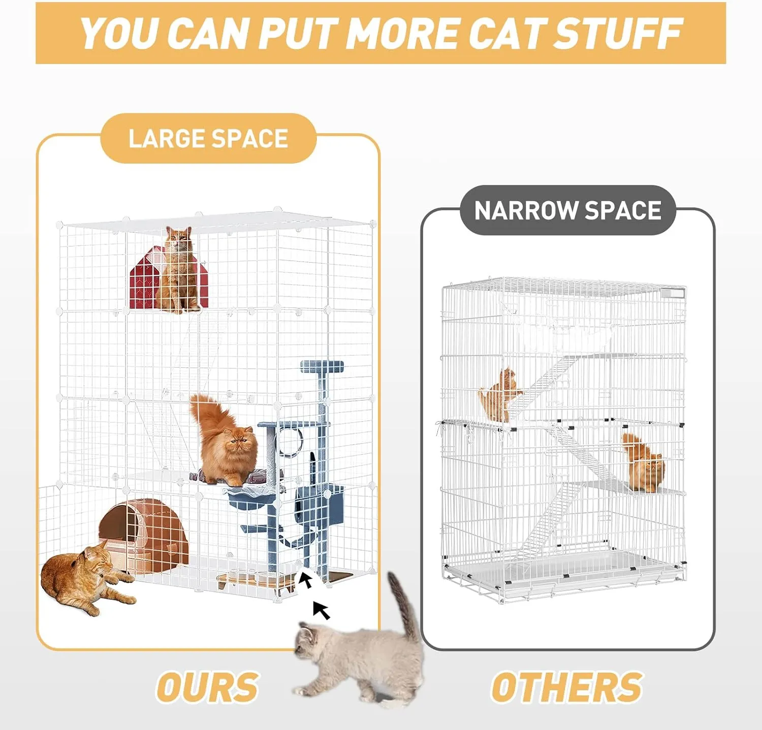 Large Cat Cage,Cat Cage Enclosure Indoor DIY Cat Playpen Detachable Metal Wire Kennels Crate Large Exercise Place Ideal, for 1-4 Cats,Ferret, Chinchilla, Rabbit, Small Animals