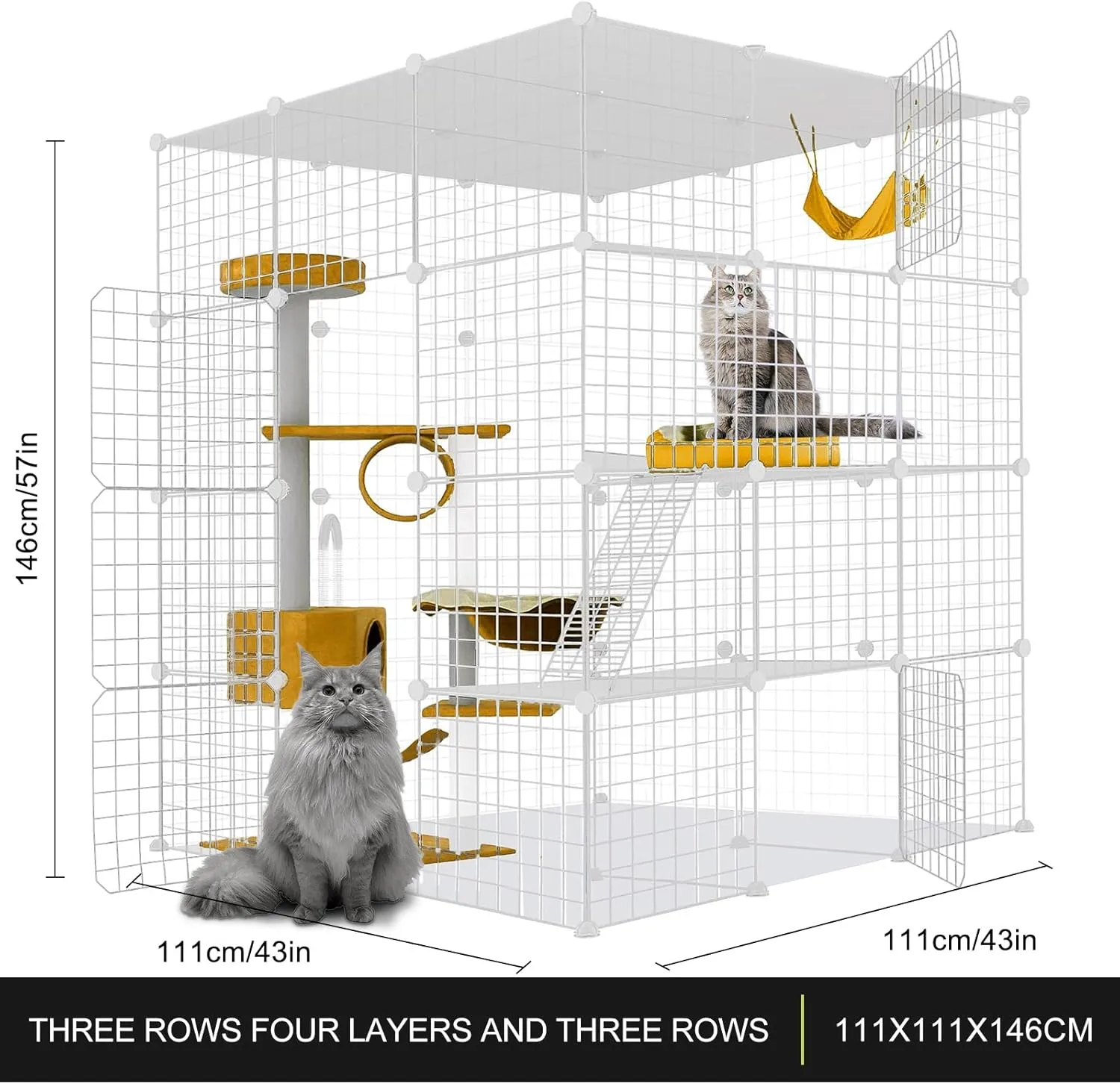 Large Cat Cage,Cat Cage Enclosure Indoor DIY Cat Playpen Detachable Metal Wire Kennels Crate Large Exercise Place Ideal, for 1-4 Cats,Ferret, Chinchilla, Rabbit, Small Animals