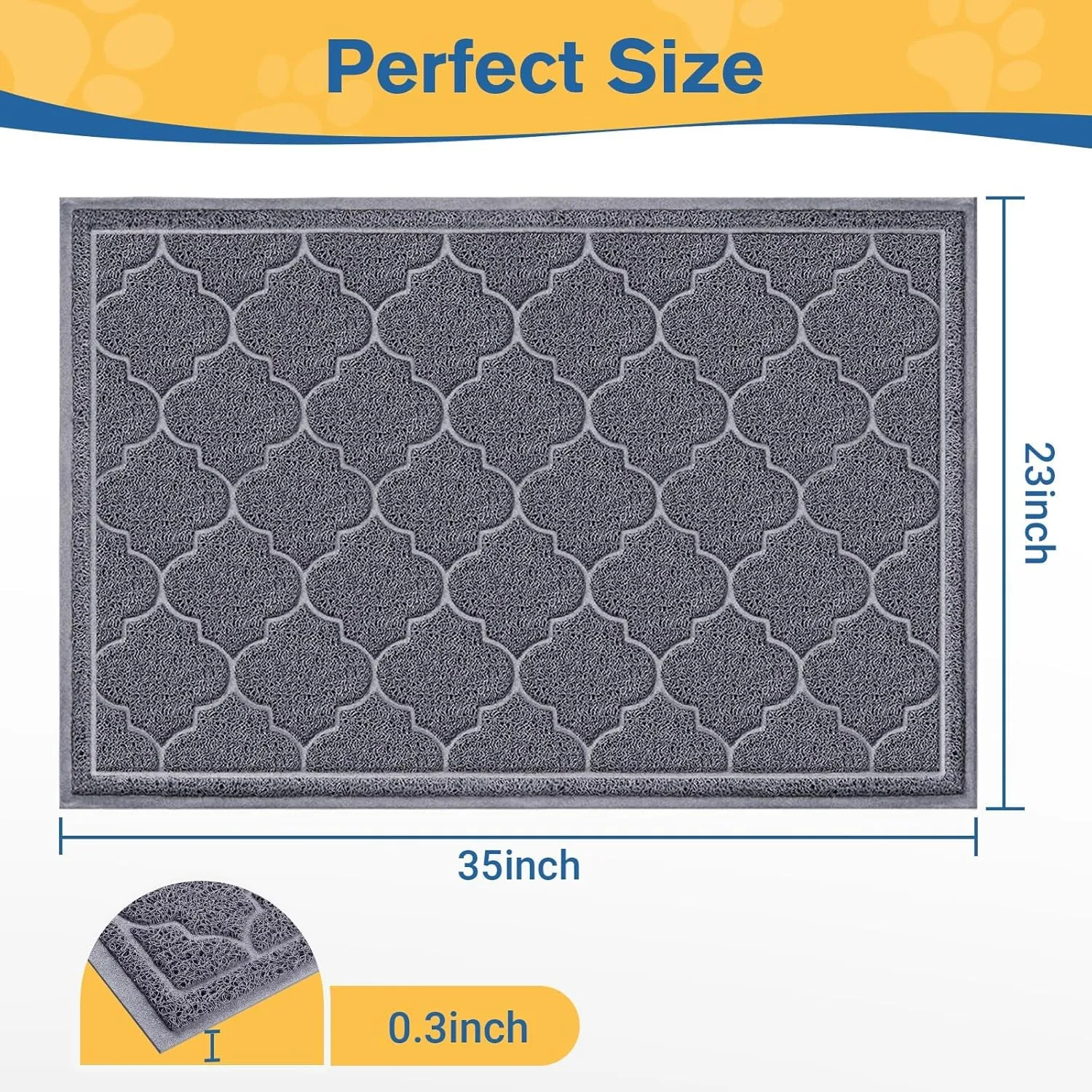 LuxStep Cat Litter Mat Litter Trapping Mat, 23x35 Inch Waterproof and Non-Slip Mat for Clean Floors, Large Litter Pad for Indoor Cat Supplies and Essentials, Grey