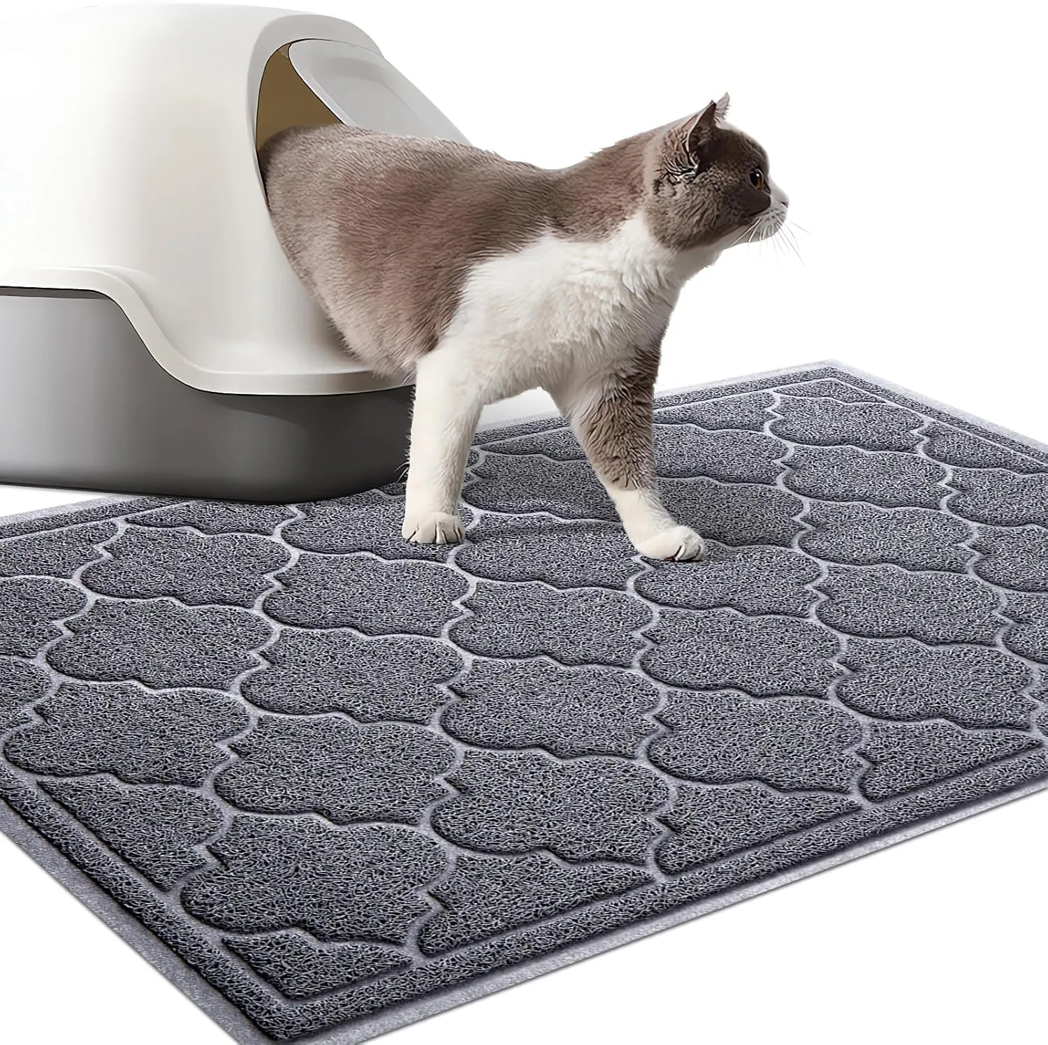 LuxStep Cat Litter Mat Litter Trapping Mat, 23x35 Inch Waterproof and Non-Slip Mat for Clean Floors, Large Litter Pad for Indoor Cat Supplies and Essentials, Grey