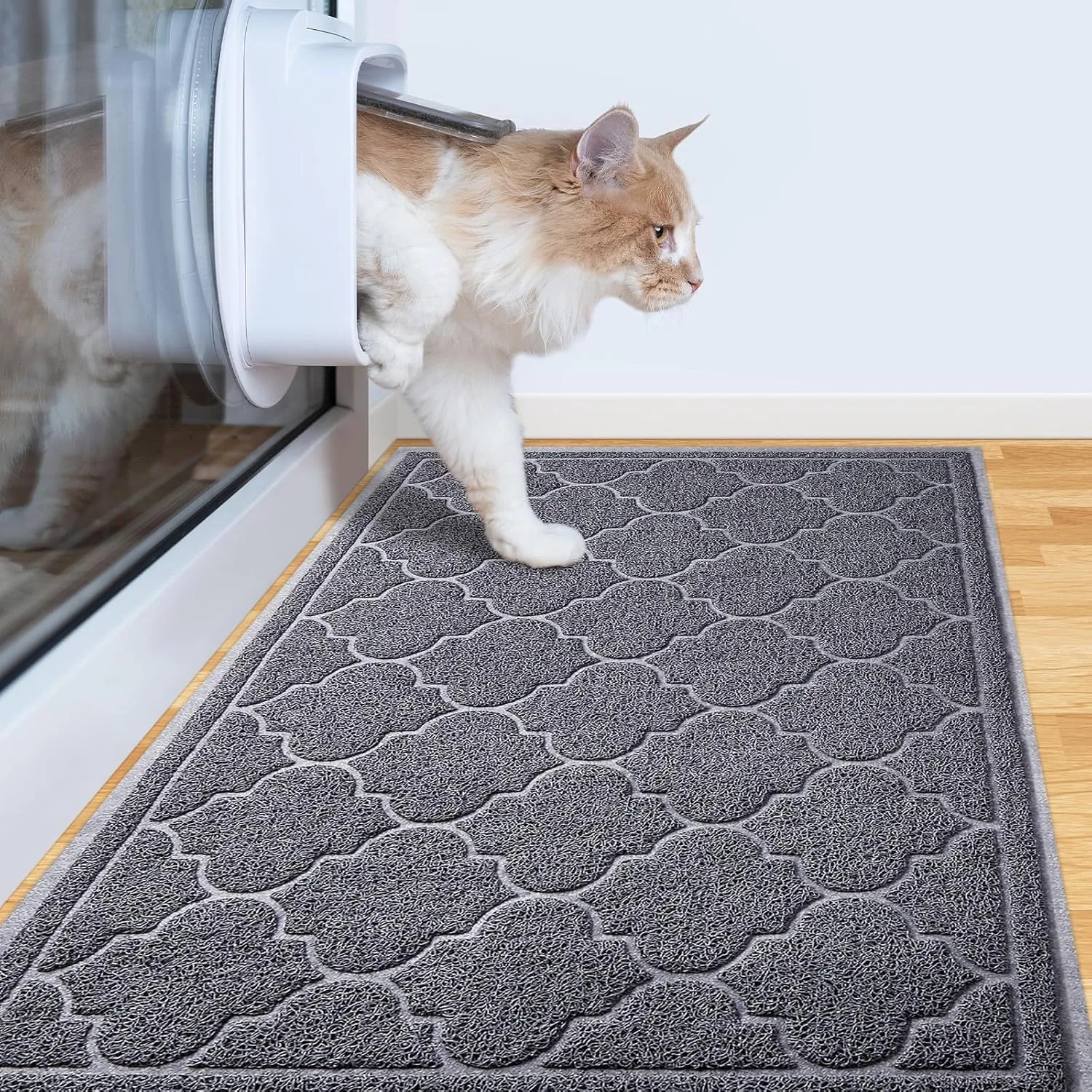 LuxStep Cat Litter Mat Litter Trapping Mat, 23x35 Inch Waterproof and Non-Slip Mat for Clean Floors, Large Litter Pad for Indoor Cat Supplies and Essentials, Grey